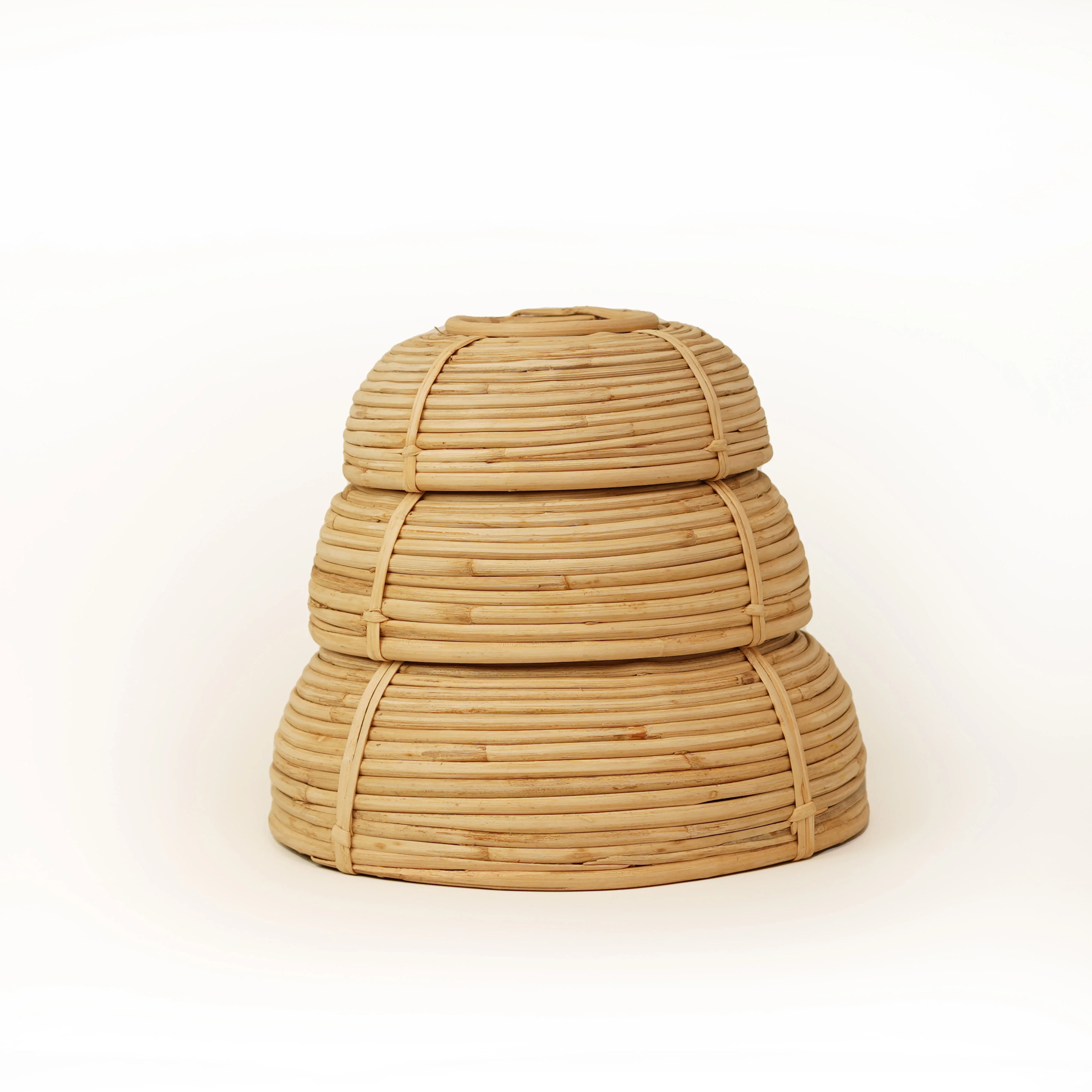 Handcrafted Natural Cane & Rattan Round Fruit Serving Bowl Basket - Set of 3 - Thumbnail 3
