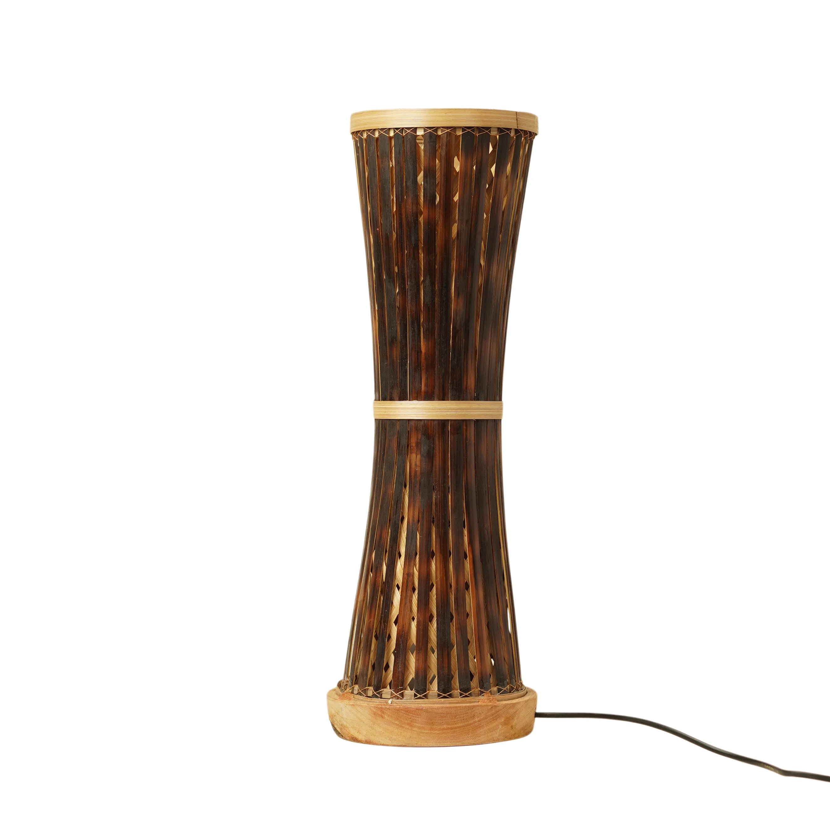 Handcrafted Hourglass Bamboo Table Lamp - Vintage Carbonized Desk Light with Solid Wood Base
