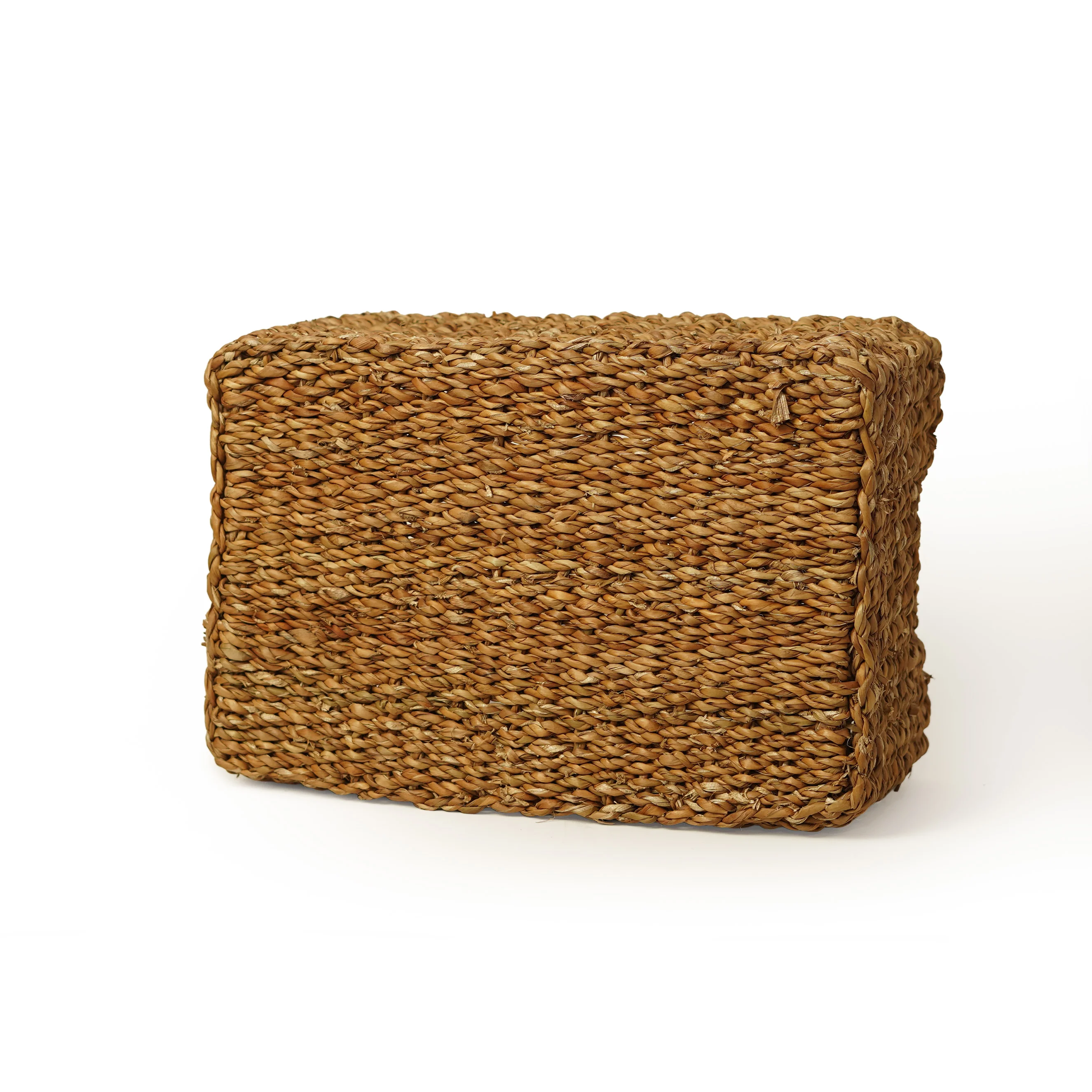 Handcrafted Natural Seagrass Rectangular Storage Basket | Woven Shelf Bin with Cutout - Thumbnail 3