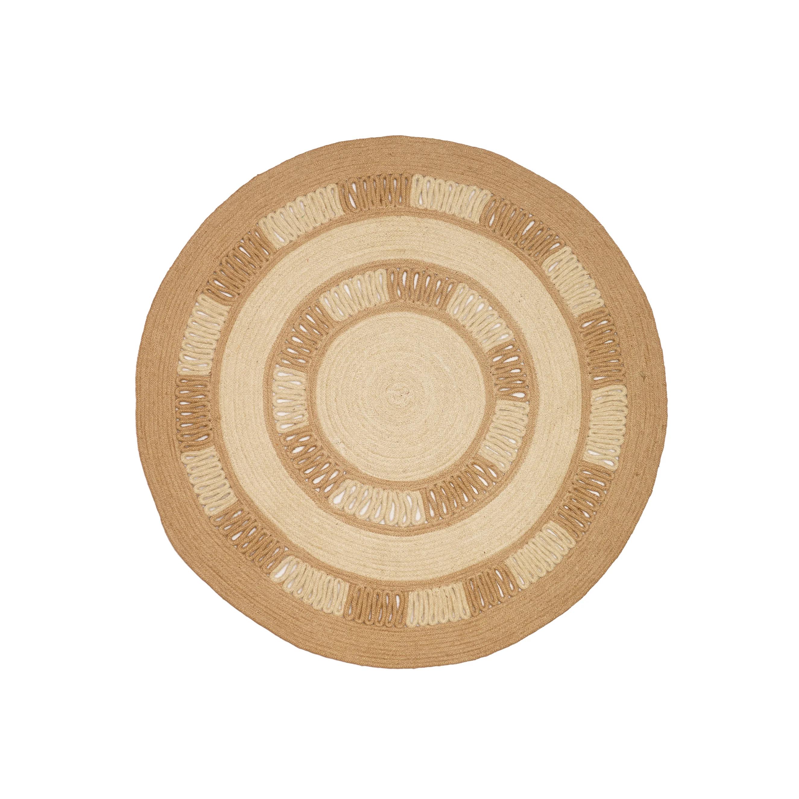 Handmade Dual-Tone Jute Openwork Round Rug (3 Feet / 90 cm)