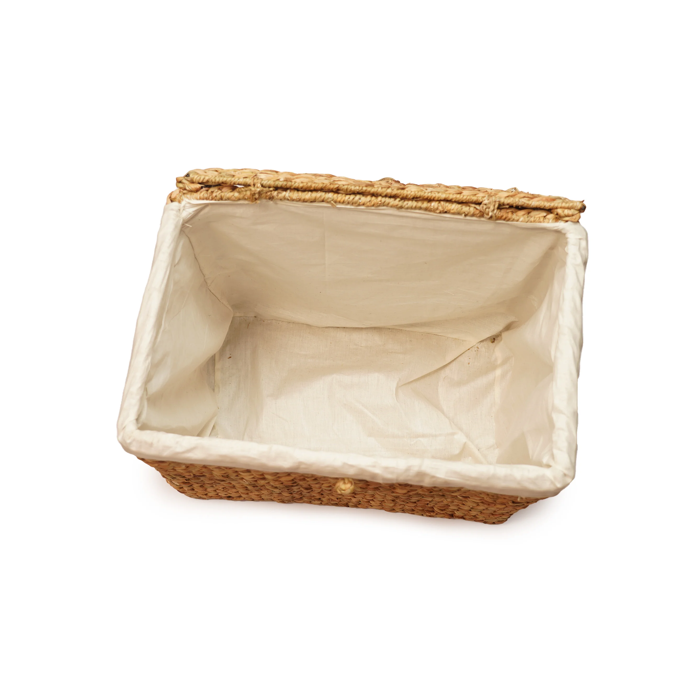 Handcrafted Water Hyacinth & Jute Rectangular Laundry Hamper with Attached Lid & Remov - Thumbnail 3