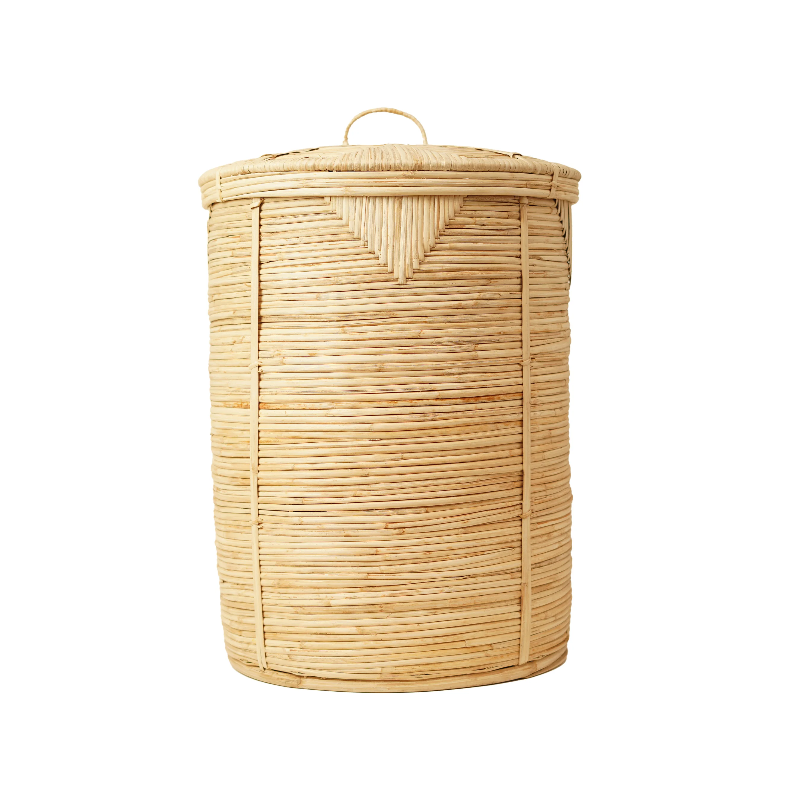 Handcrafted Natural Cane & Rattan Round Laundry Hamper Basket with Lid - Thumbnail 4