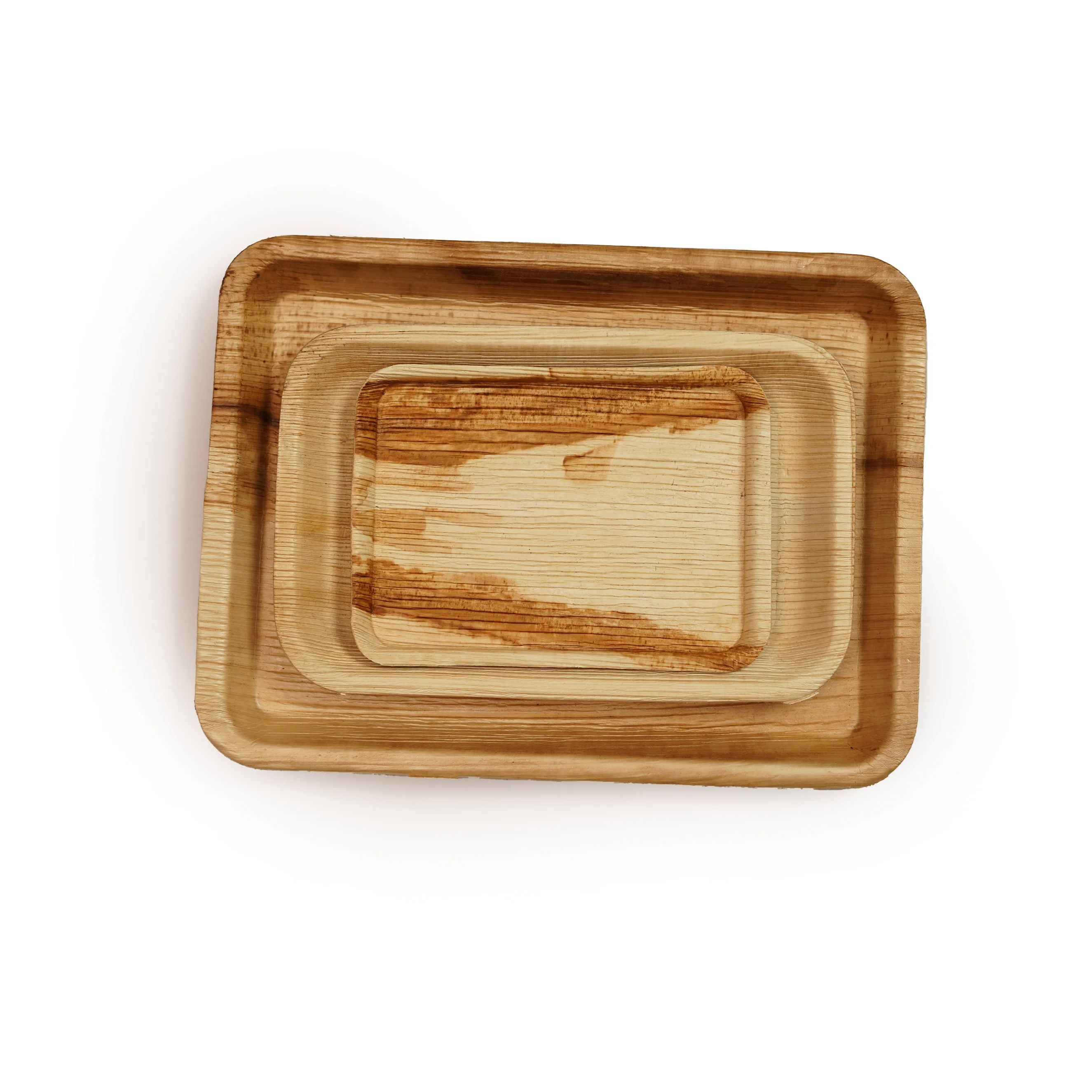 Eco-Friendly Disposable Areca Palm Leaf Rectangular Tray Set (Set of 3)