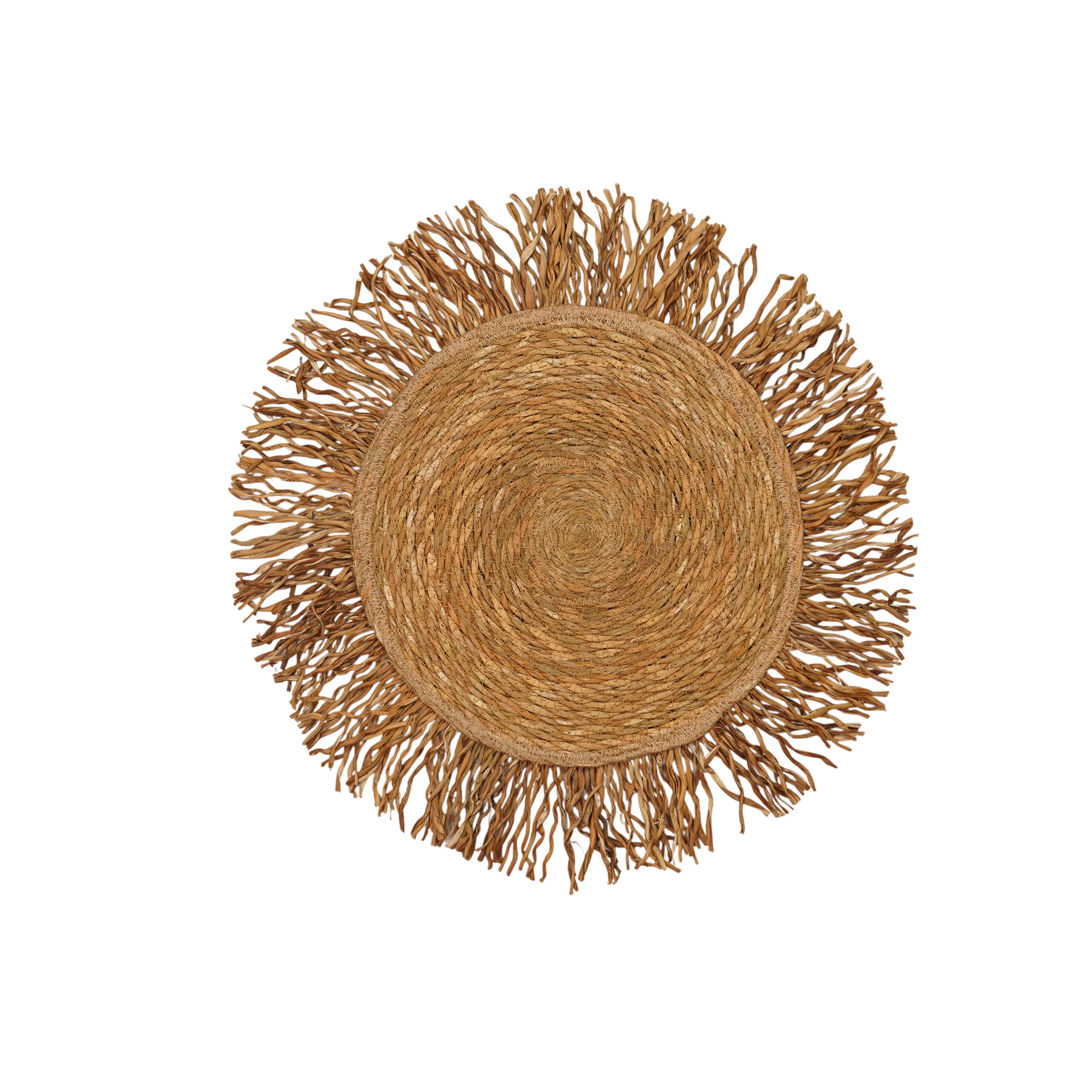 Handmade Boho Jute Wall Décor Set of 8 - Woven Medallions & Fringe Wall Hanging Tapest - Thumbnail 5