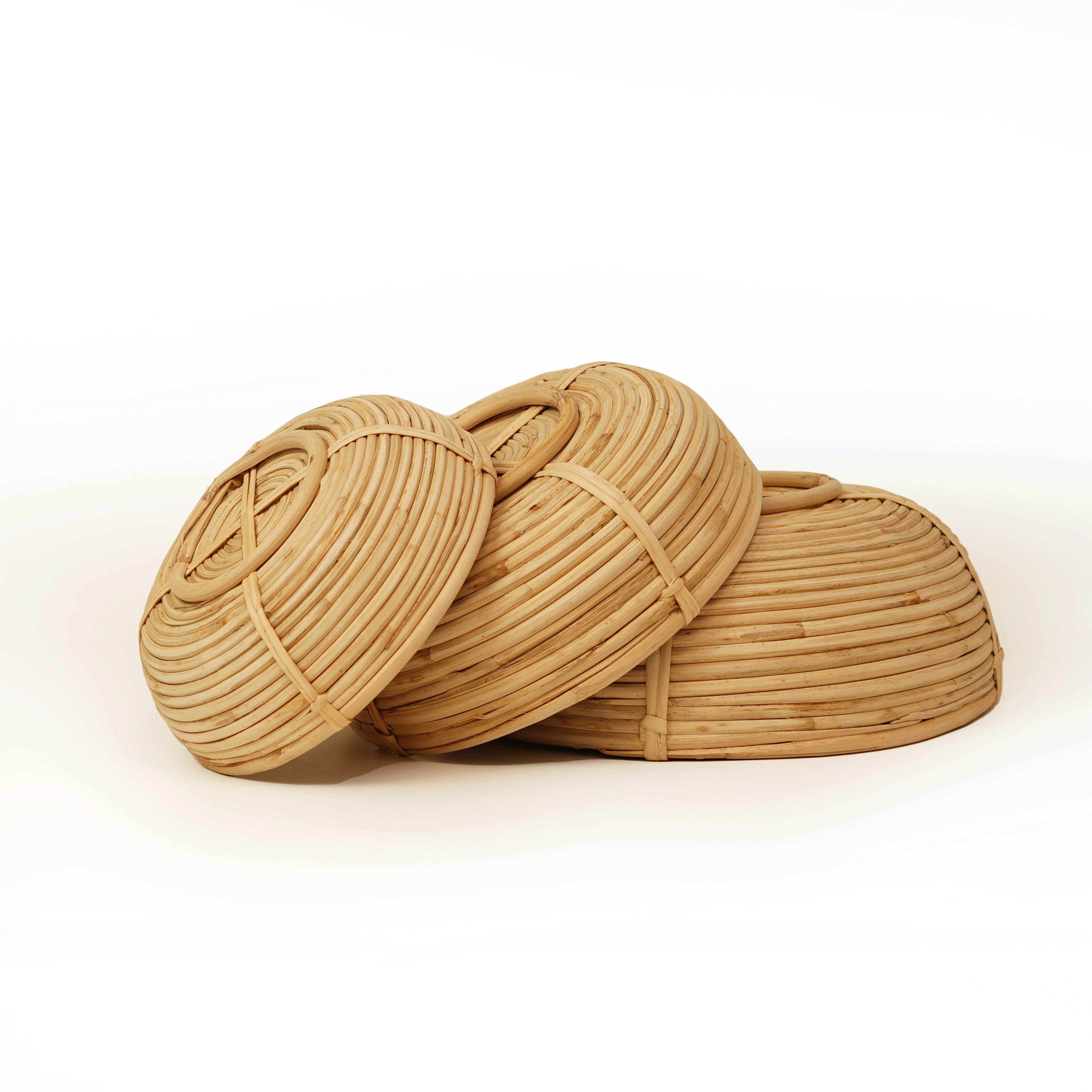 Handcrafted Natural Cane & Rattan Round Fruit Serving Bowl Basket - Set of 3 - Thumbnail 1
