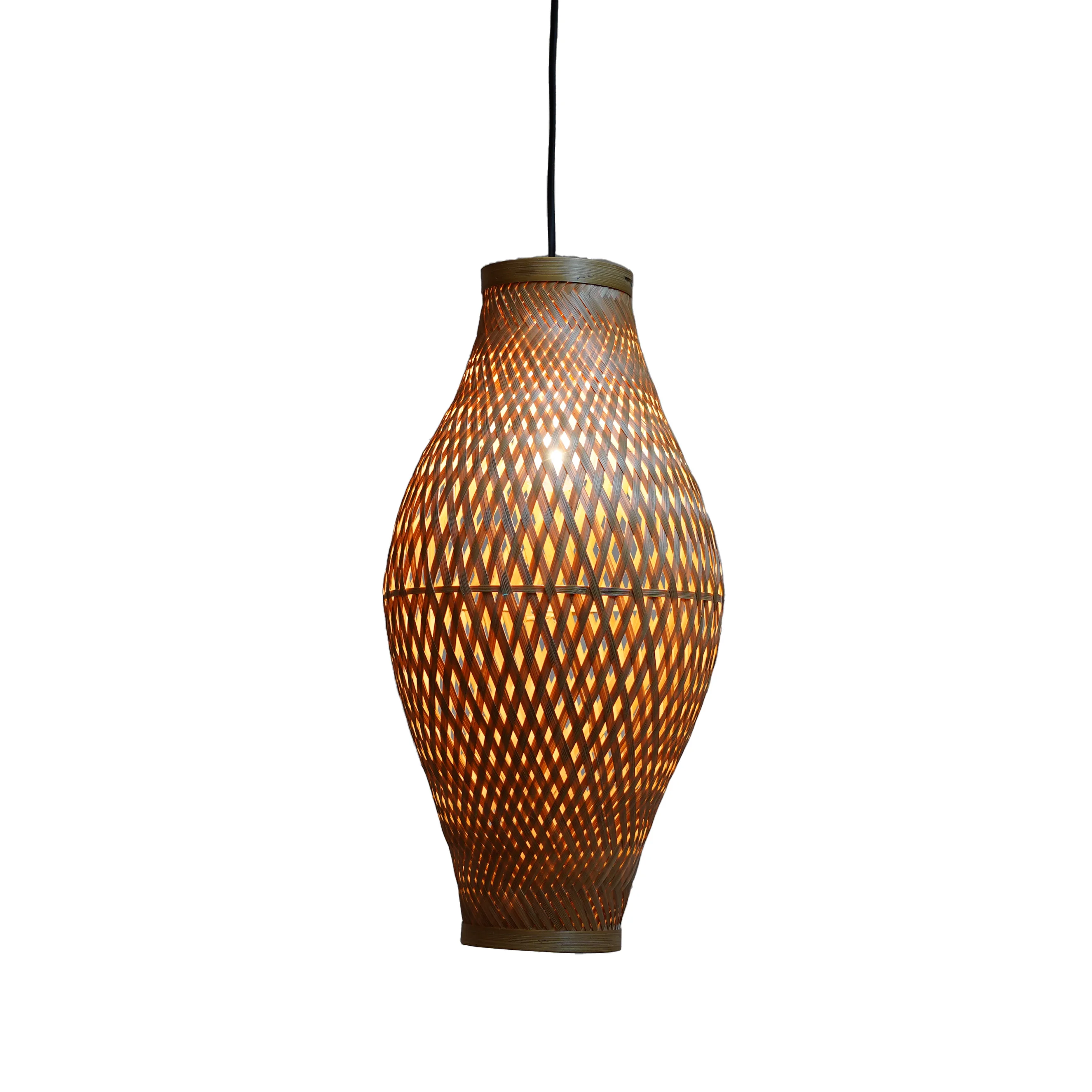 Handcrafted Teardrop Bamboo Pendant Light - Eco-Friendly Woven Hanging Lamp Shade