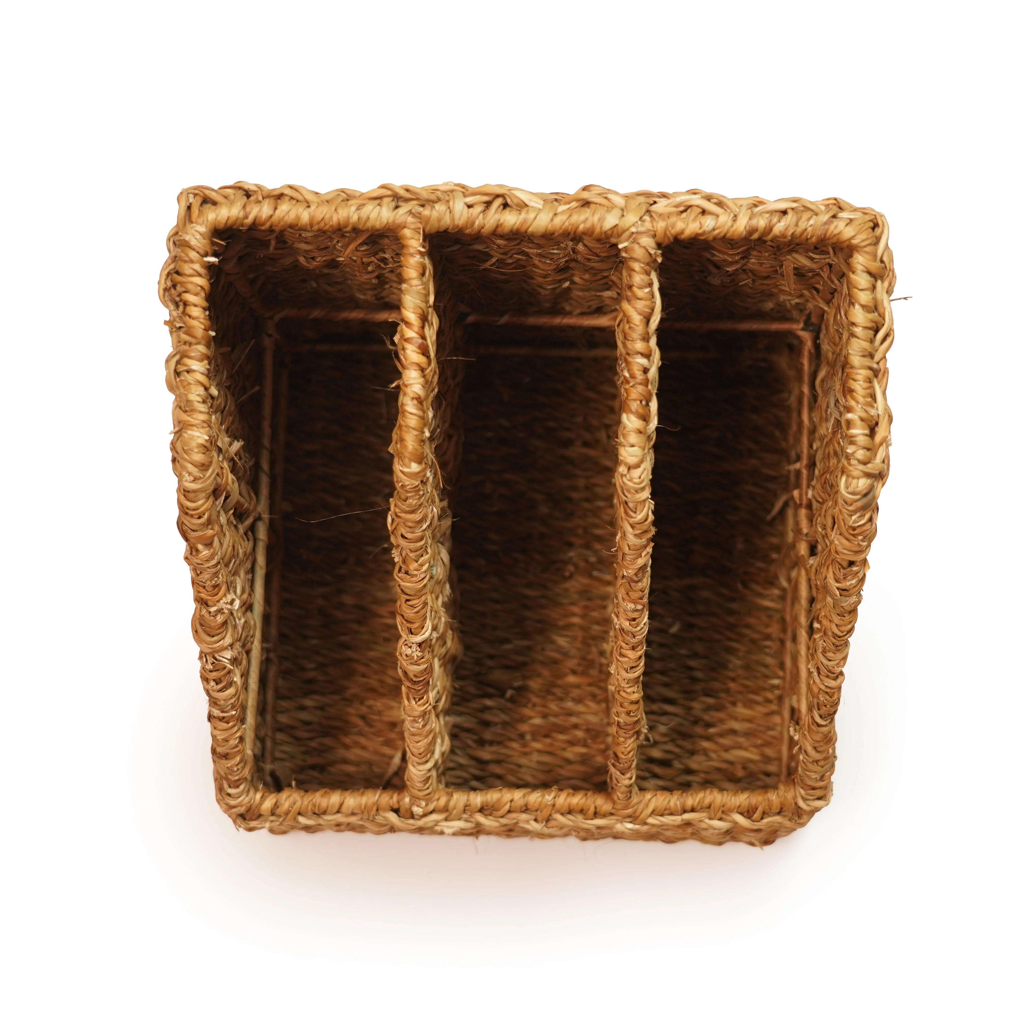 Handcrafted Eco-Friendly Natural Seagrass Desk File Organizer | 3-Slot Vertical Magazi - Thumbnail 3