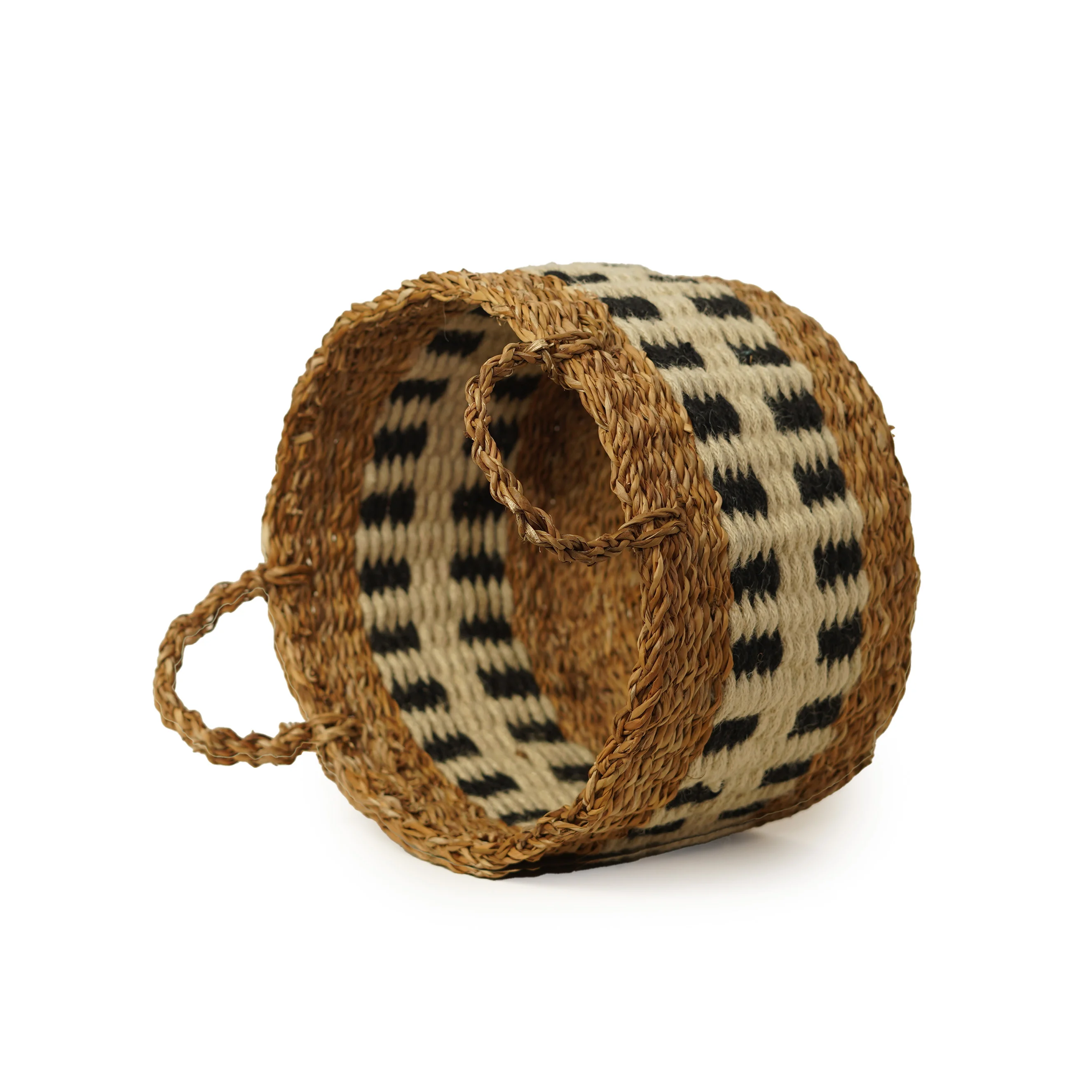 Handcrafted Seagrass & Jute Nesting Storage Basket Set of 3 with Black & White Geometr - Thumbnail 3