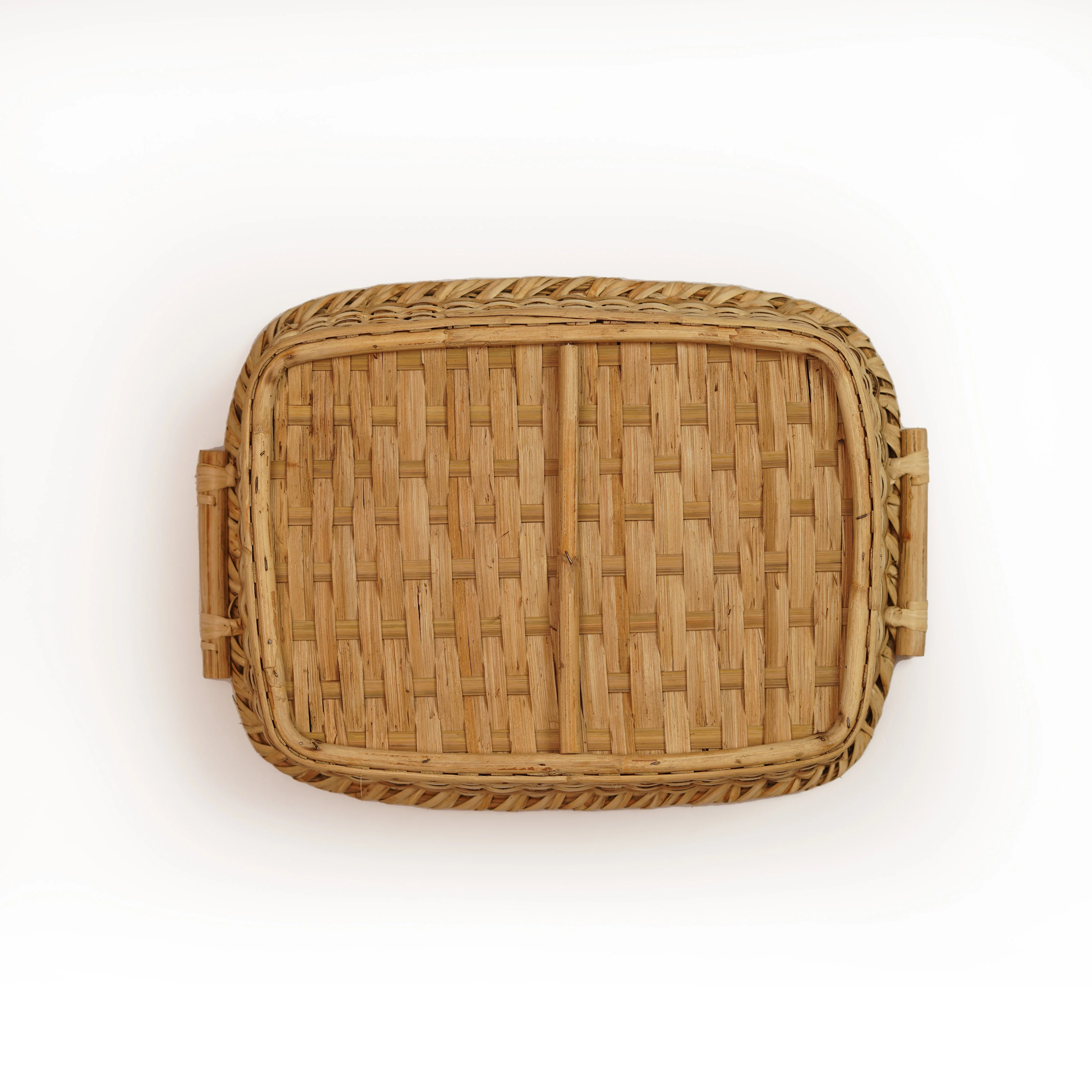 Handcrafted Cane & Rattan Rectangular Storage Tray with Built-in Handles - Thumbnail 3