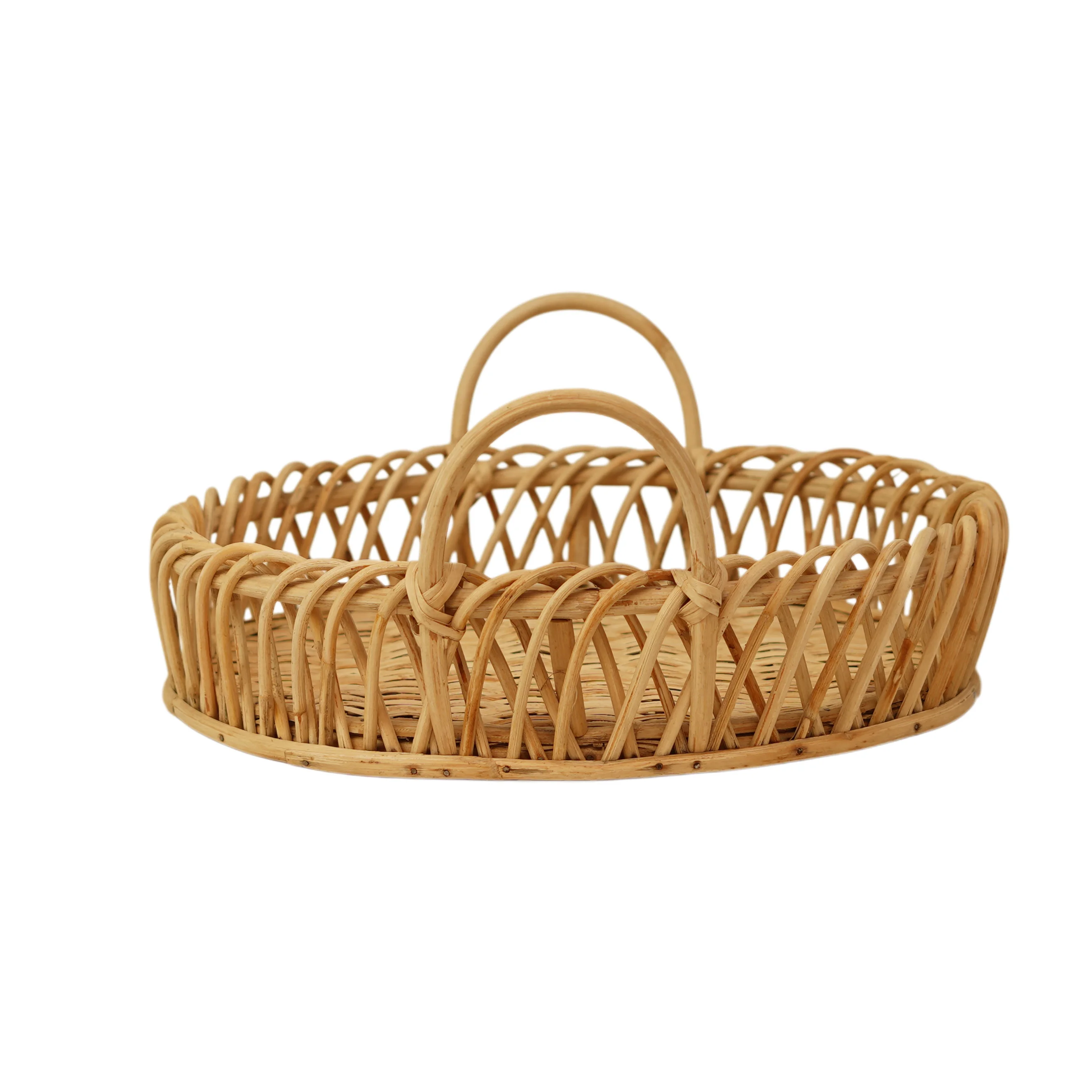 Handcrafted Oval Rattan Fruit Basket Tray with Side Handles