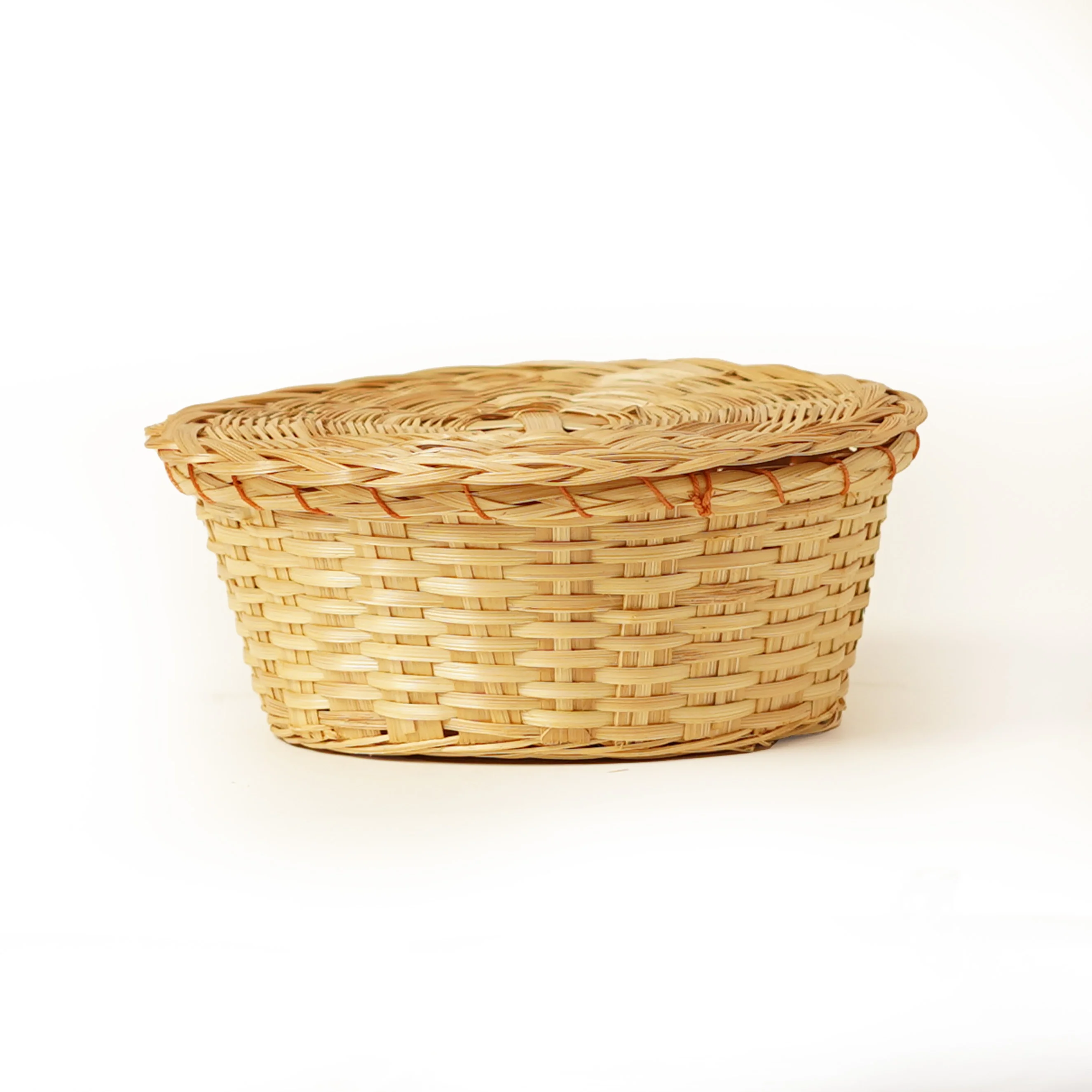Handcrafted Natural Bamboo Round Storage Basket Box with Lid - Thumbnail 2