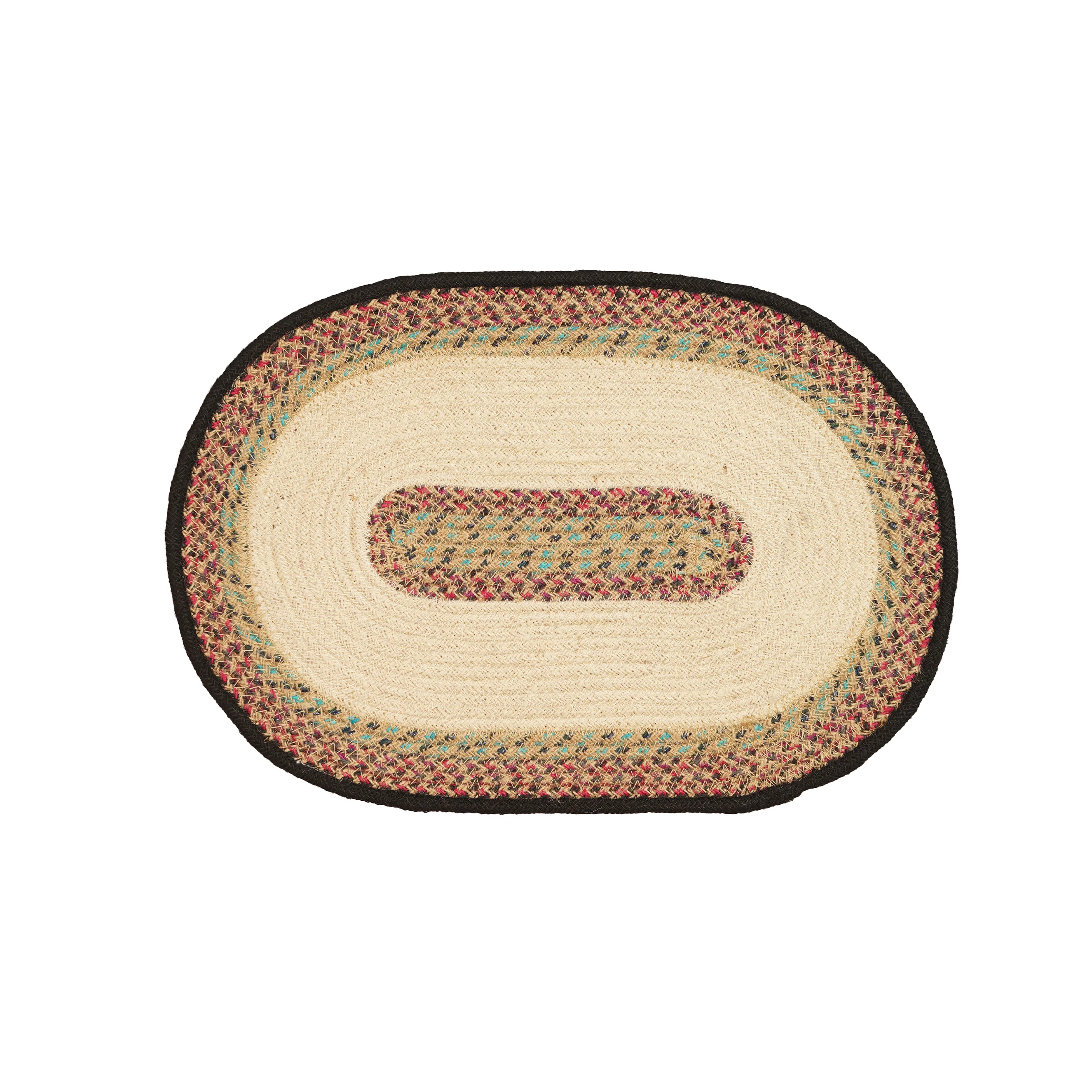 Handmade Braided Jute Dining Table Mat Set (7 Pcs) with Multi-Color Oval Runner and Ov - Thumbnail 4