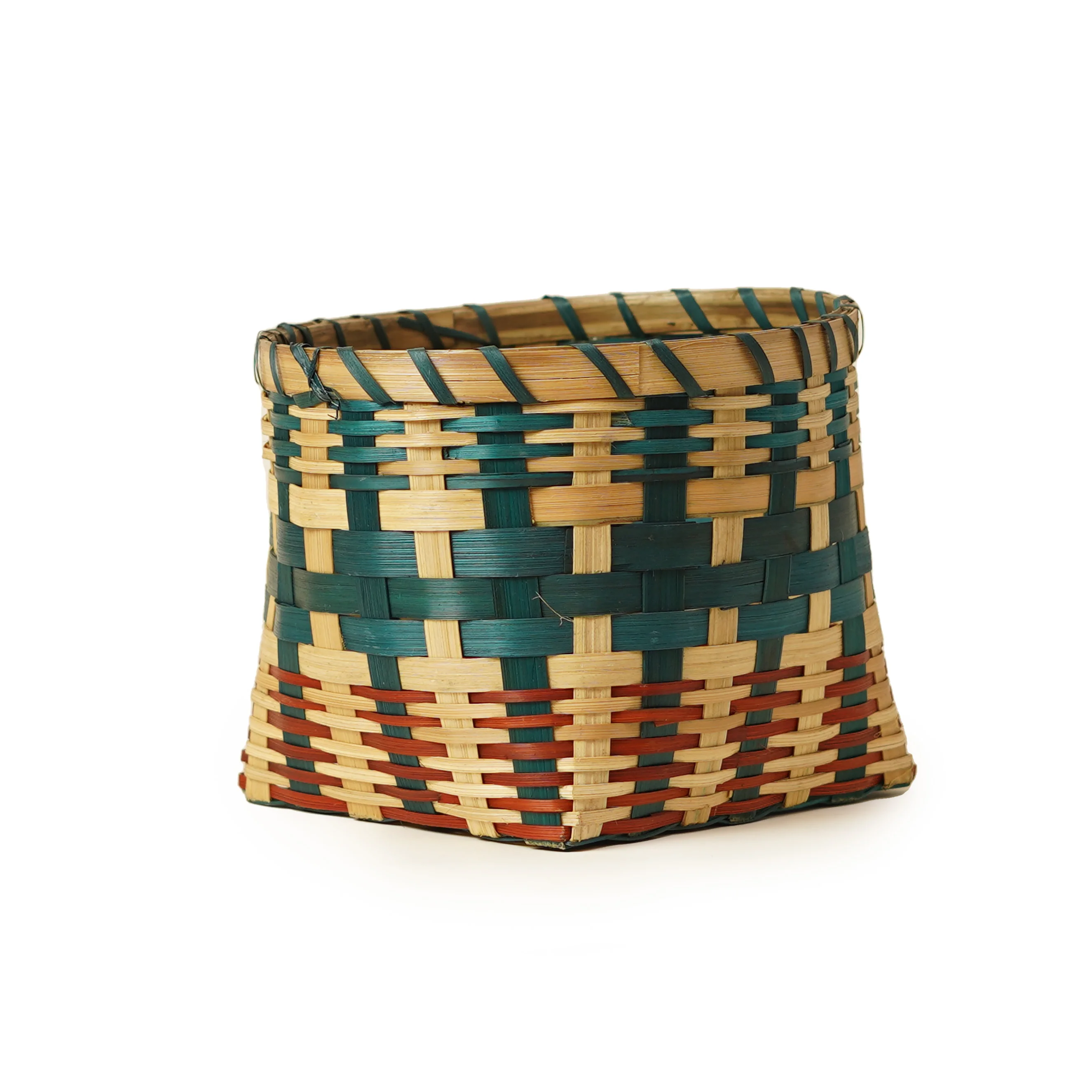 Handwoven Tricolor Bamboo Storage Basket & Planter Cover (Square to Round Base)
