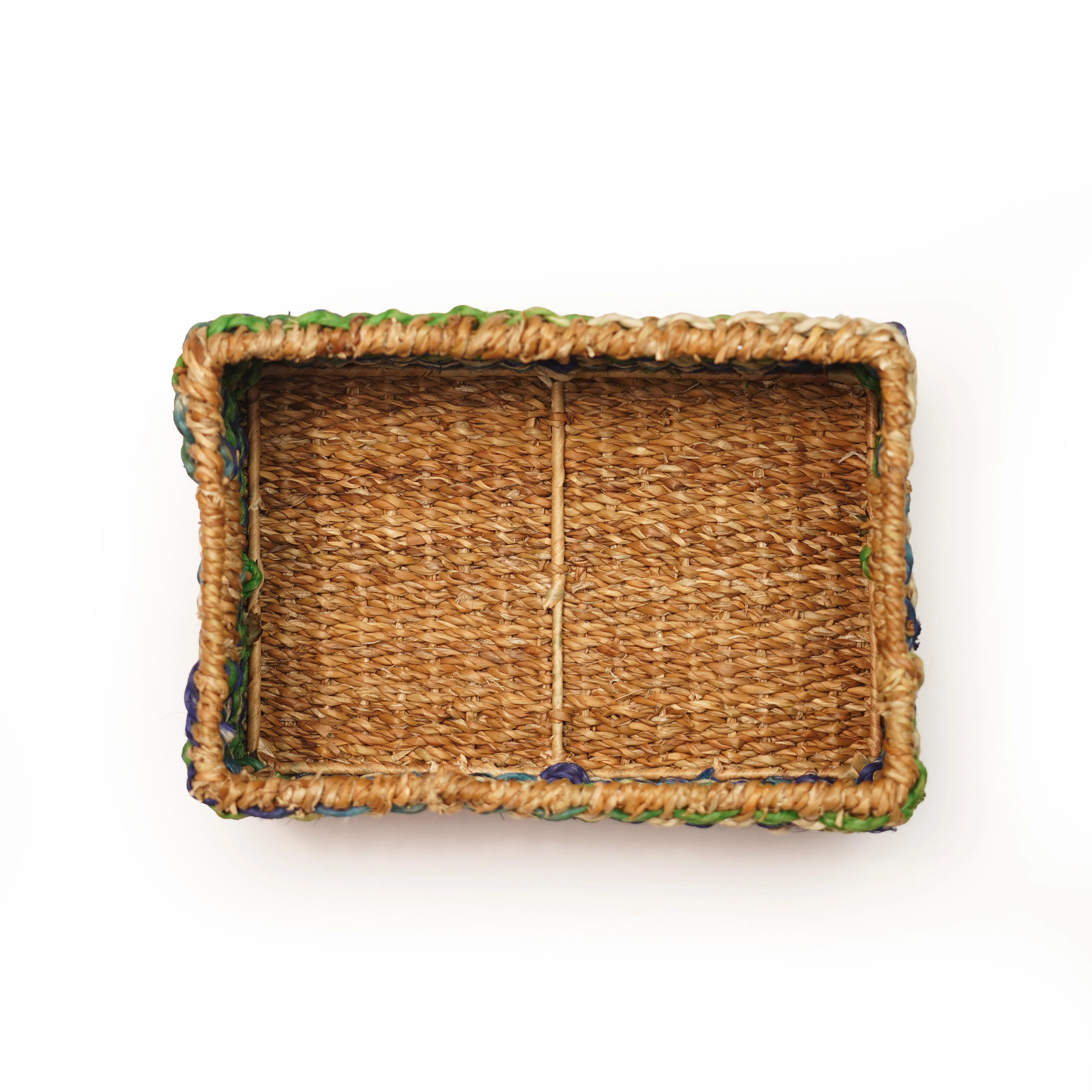 Handcrafted Seagrass & Jute Rectangular Storage Bin with Cutout Handles & Multi-Color - Thumbnail 2