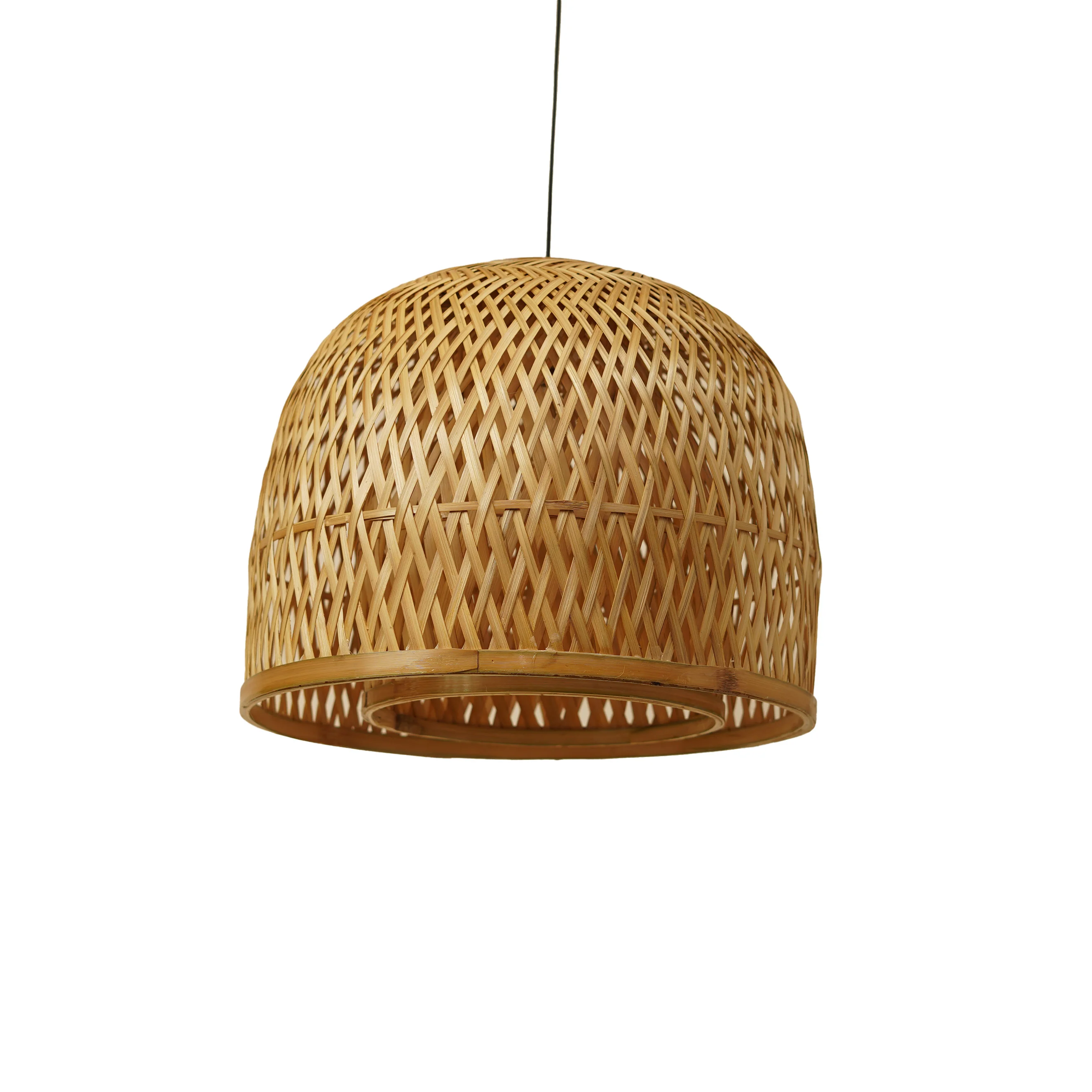 Handcrafted Dome Bamboo Pendant Light - Japandi Woven Ceiling Lamp Shade - Thumbnail 2