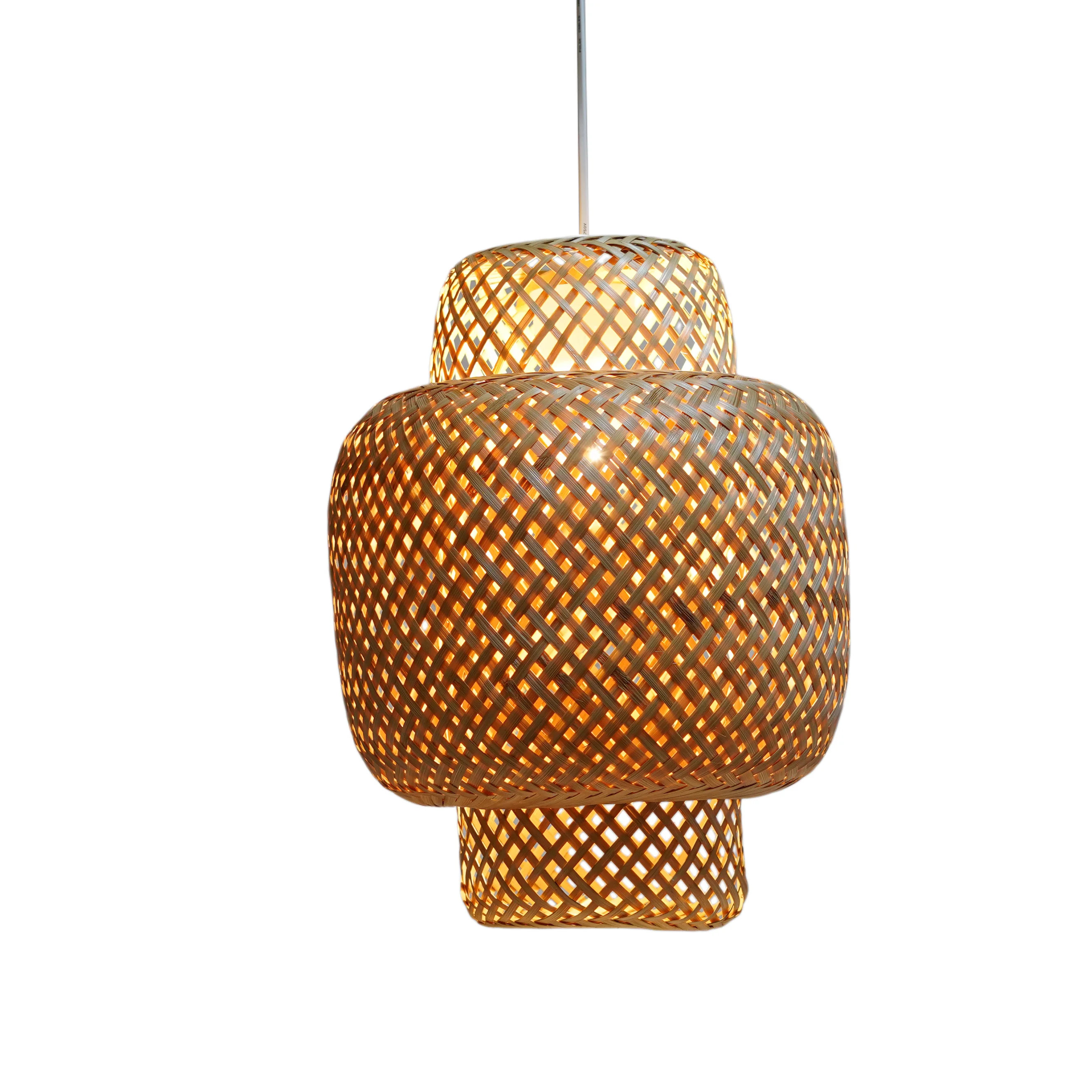 Handmade 3-Tier Woven Bamboo Pendant Light Shade - Eco-Friendly Lantern Ceiling Lamp