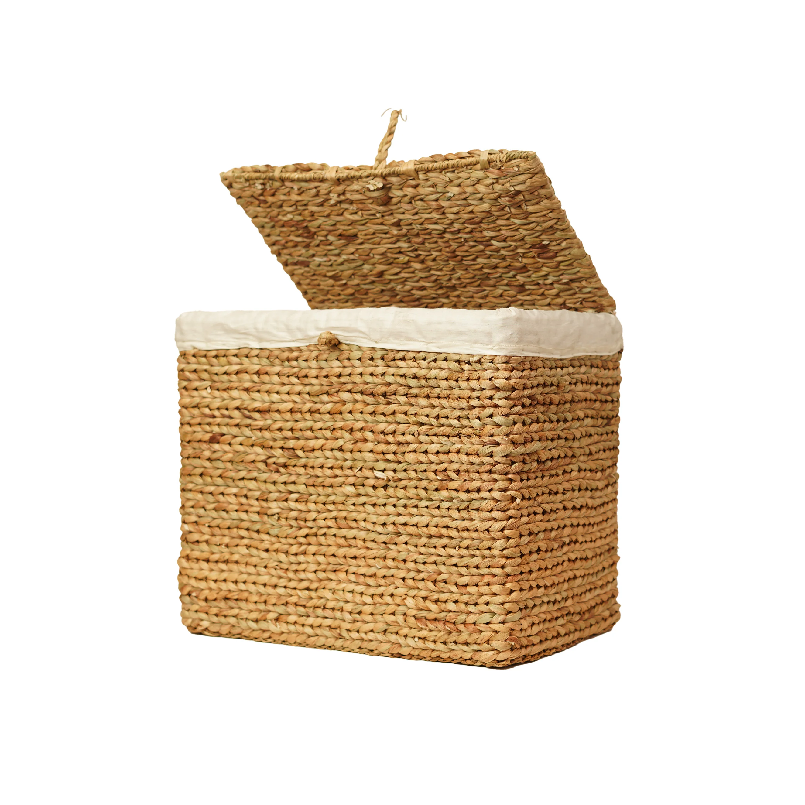 Handcrafted Water Hyacinth & Jute Rectangular Laundry Hamper with Attached Lid & Remov - Thumbnail 2