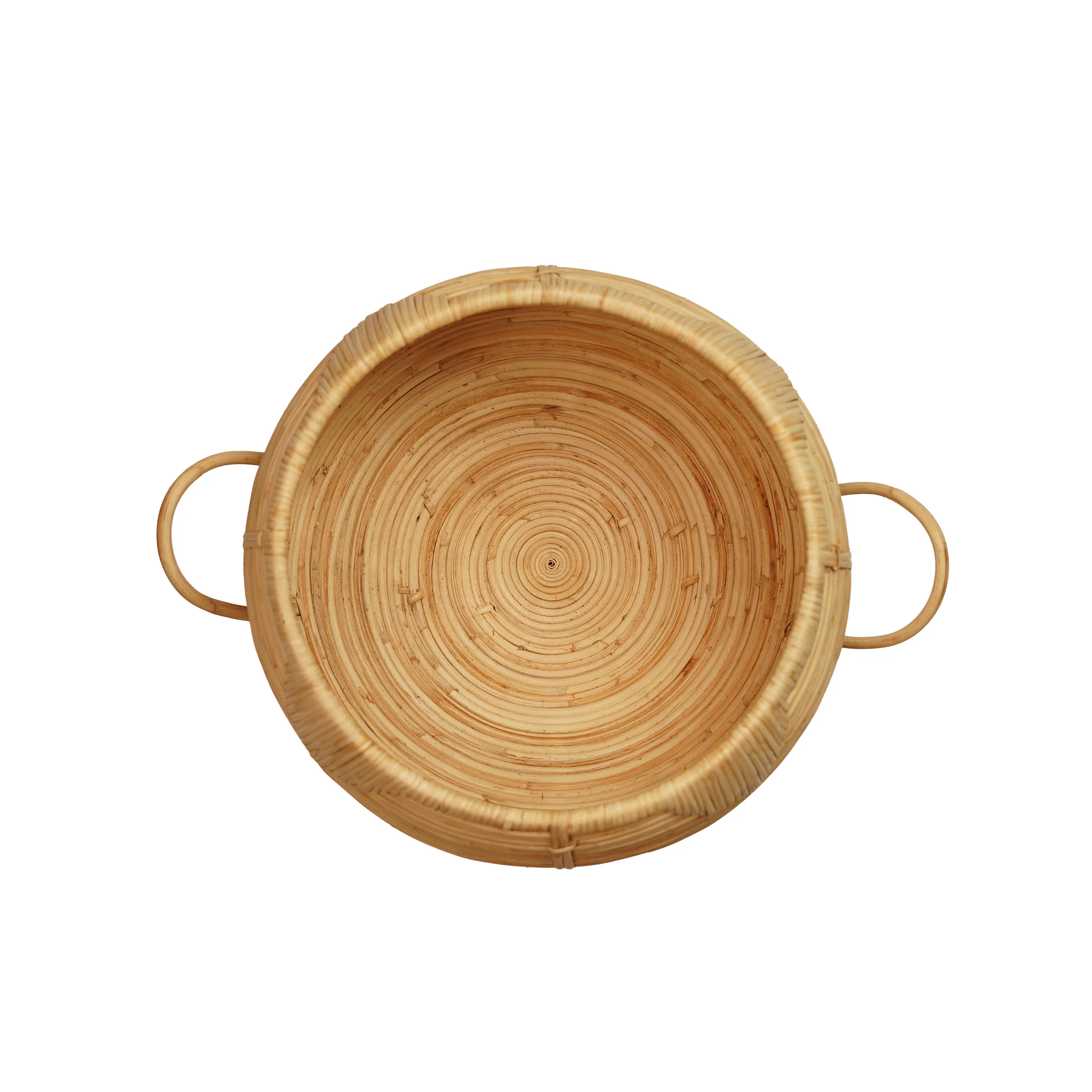Handcrafted Cane Rattan Storage Bowl with Lid, Side Handles & Pedestal Base - Thumbnail 3