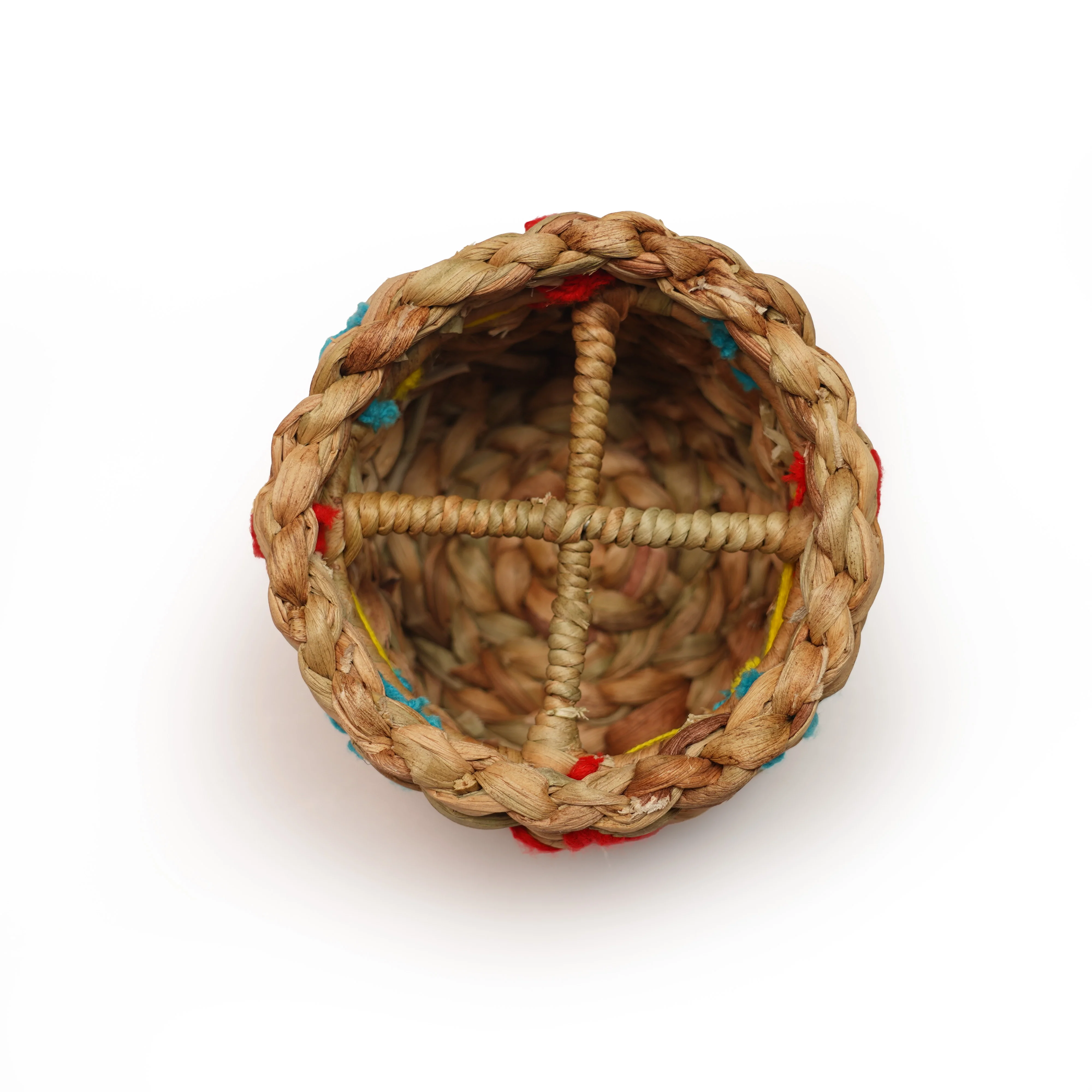 Handcrafted Water Hyacinth & Jute Pen Holder | Embroidered Desk Organizer with 4 Compa - Thumbnail 2