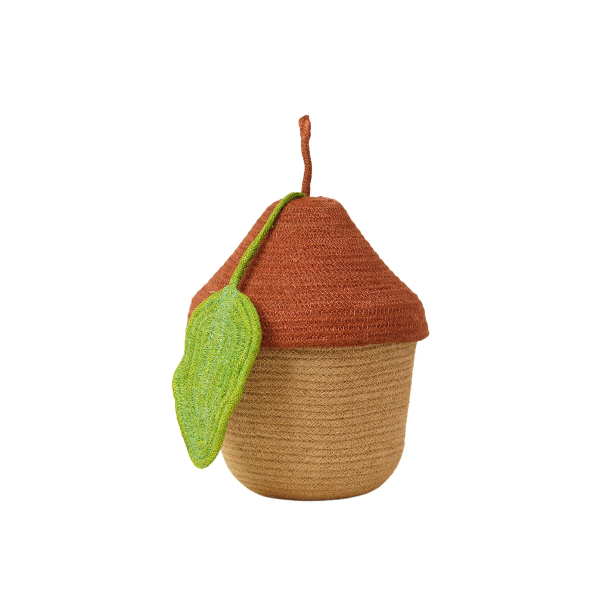 Eco-Friendly Handcrafted Jute House Shaped Storage Basket Pear Acorn Cottage Lid Decor - Thumbnail 2