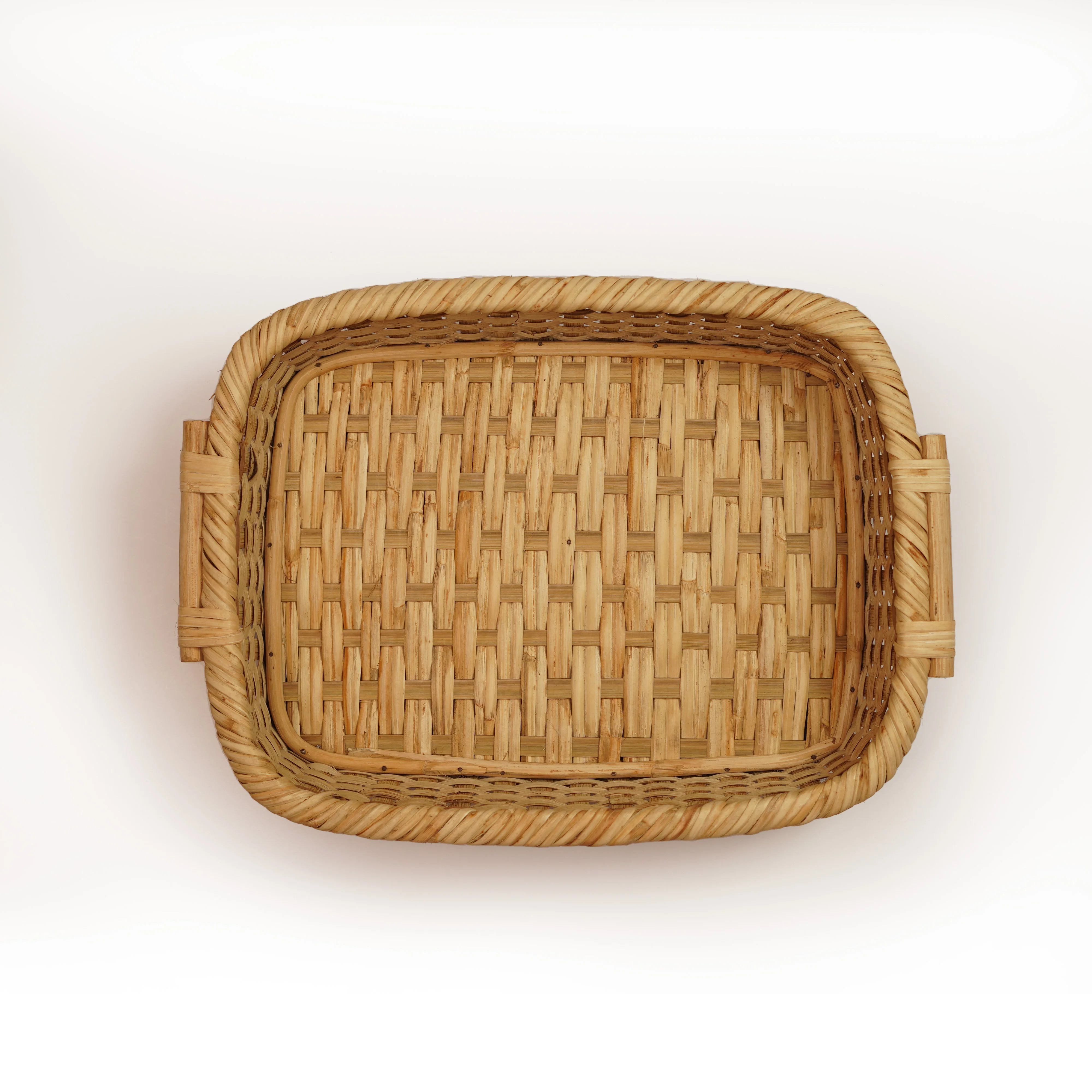 Handcrafted Cane & Rattan Rectangular Storage Tray with Built-in Handles - Thumbnail 2