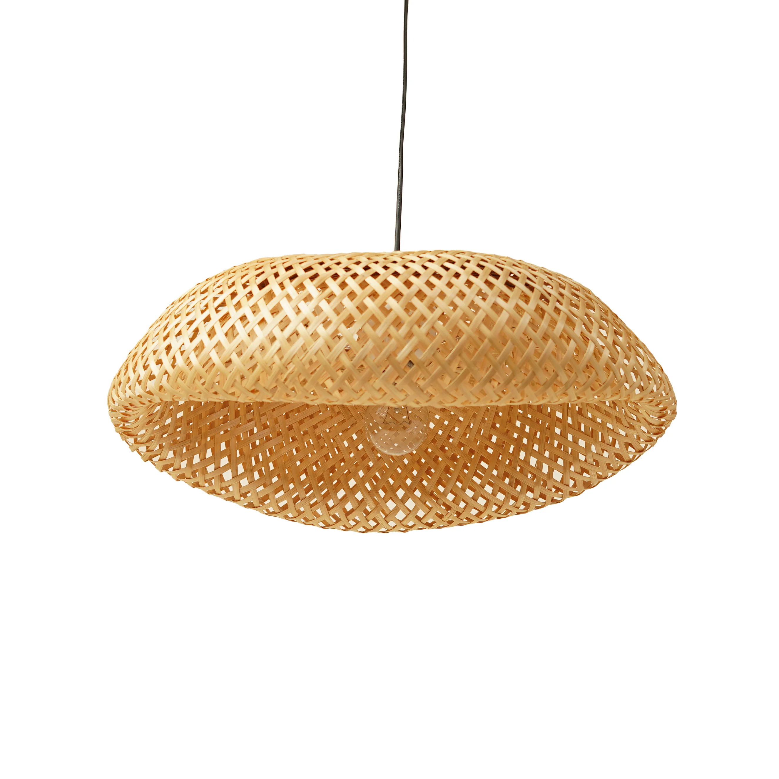 Handcrafted Wavy Dome Bamboo Pendant Light - Eco-Friendly Woven Hanging Lamp Shade
