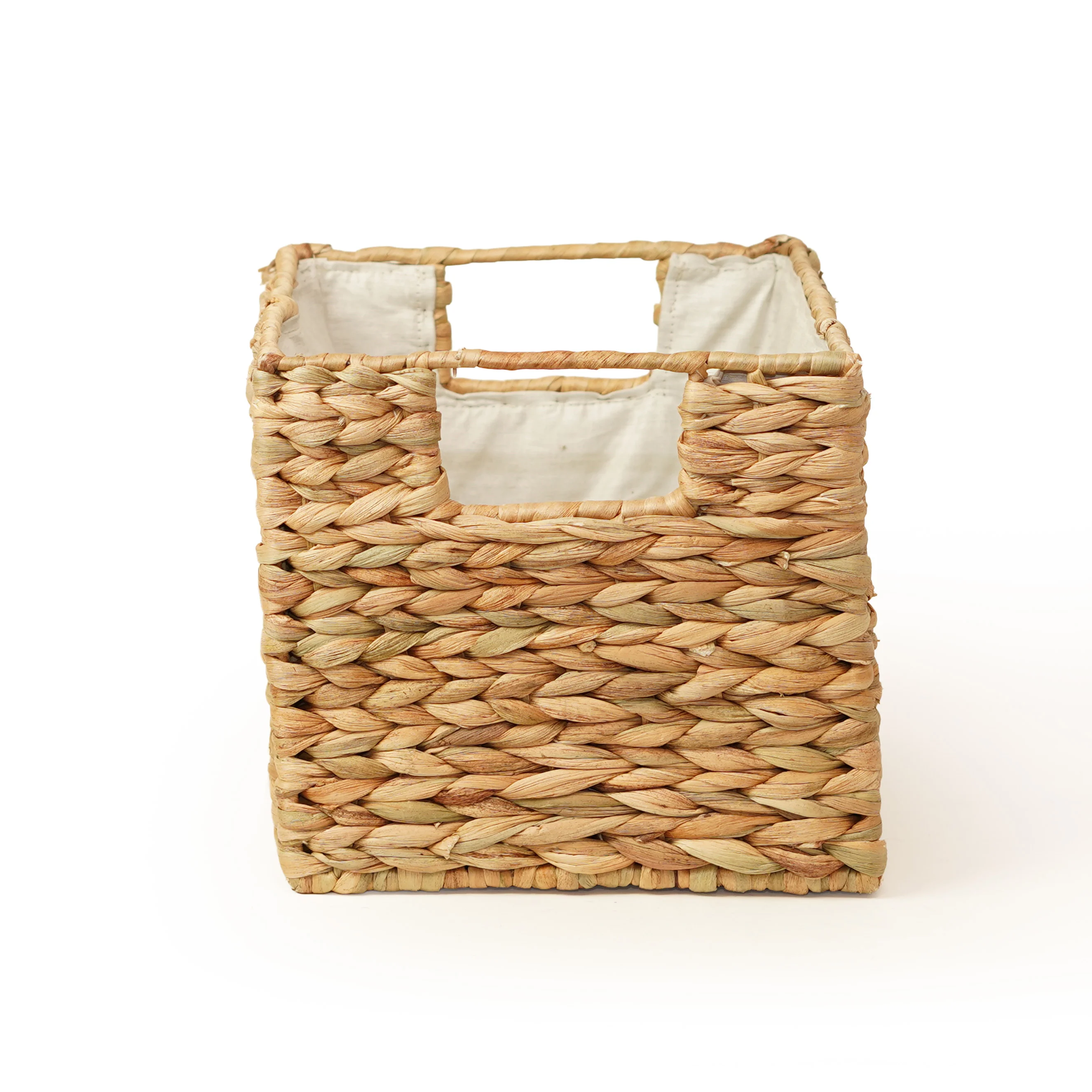 Handcrafted Natural Water Hyacinth Square Storage Cube Basket | Woven Shelf Organizer - Thumbnail 3