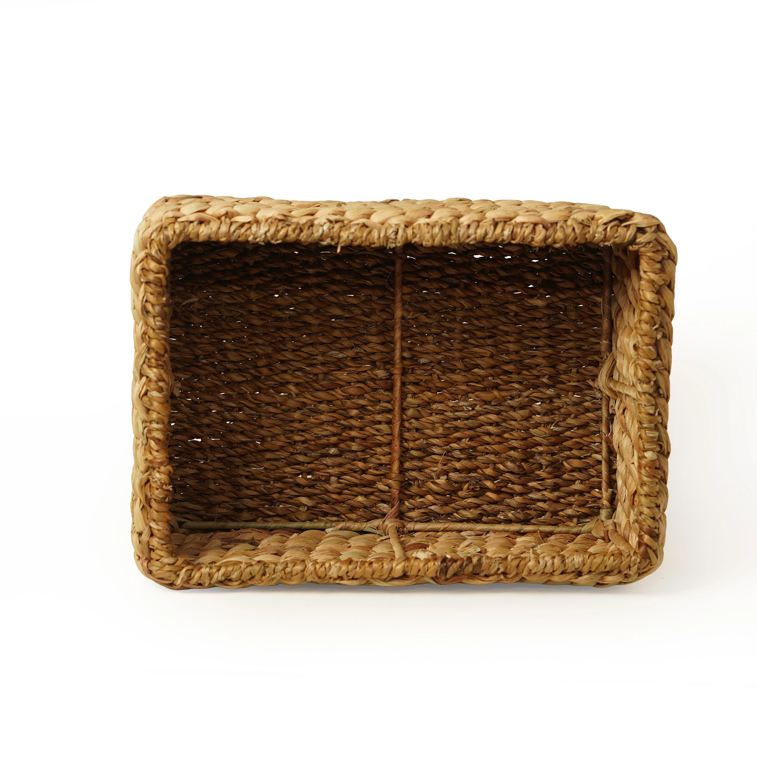 Handcrafted Water Hyacinth & Seagrass Rectangular Storage Basket with Thick Braided Weave