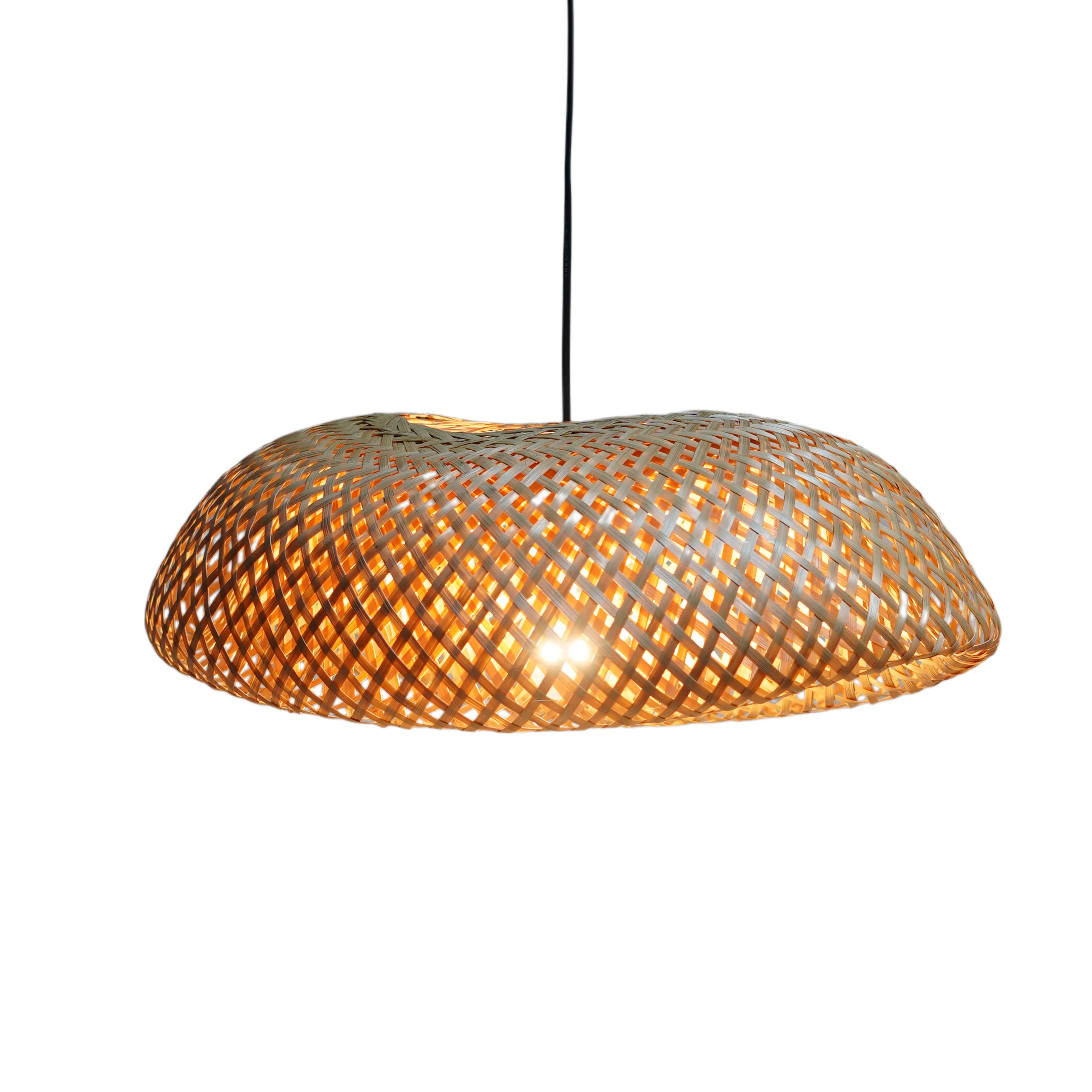 Handcrafted Wavy Dome Bamboo Pendant Light - Eco-Friendly Woven Hanging Lamp Shade - Thumbnail 2