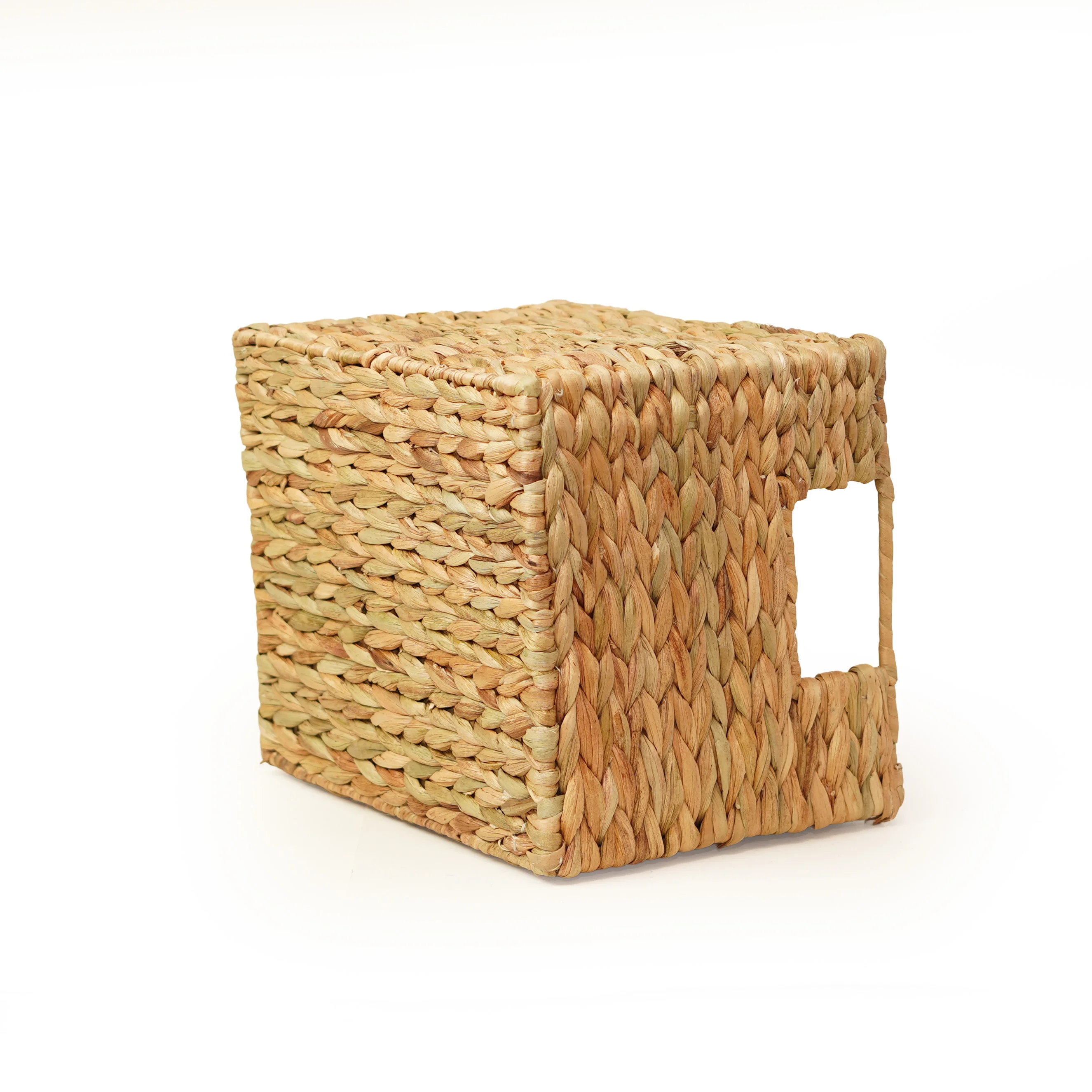 Handcrafted Natural Water Hyacinth Square Storage Cube Basket | Woven Shelf Organizer - Thumbnail 4