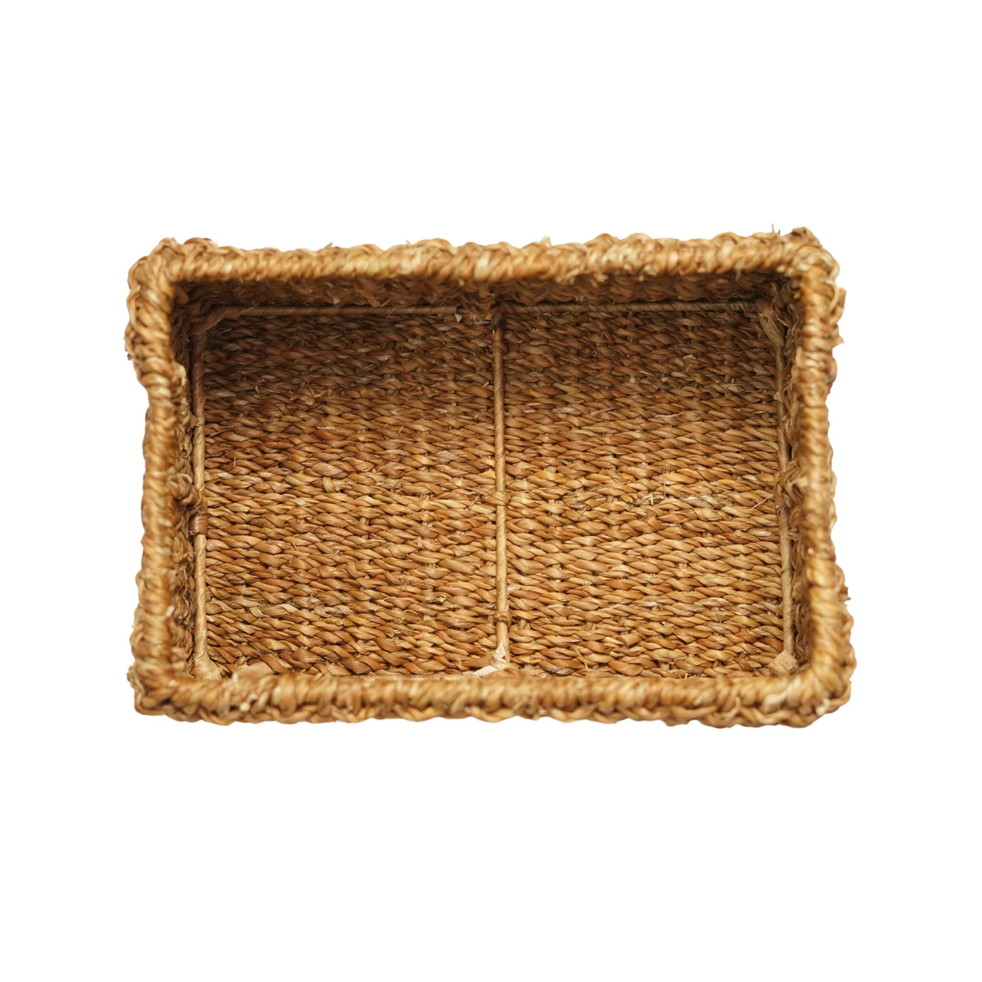 Handcrafted Natural Seagrass Rectangular Storage Basket | Woven Shelf Bin with Cutout - Thumbnail 2