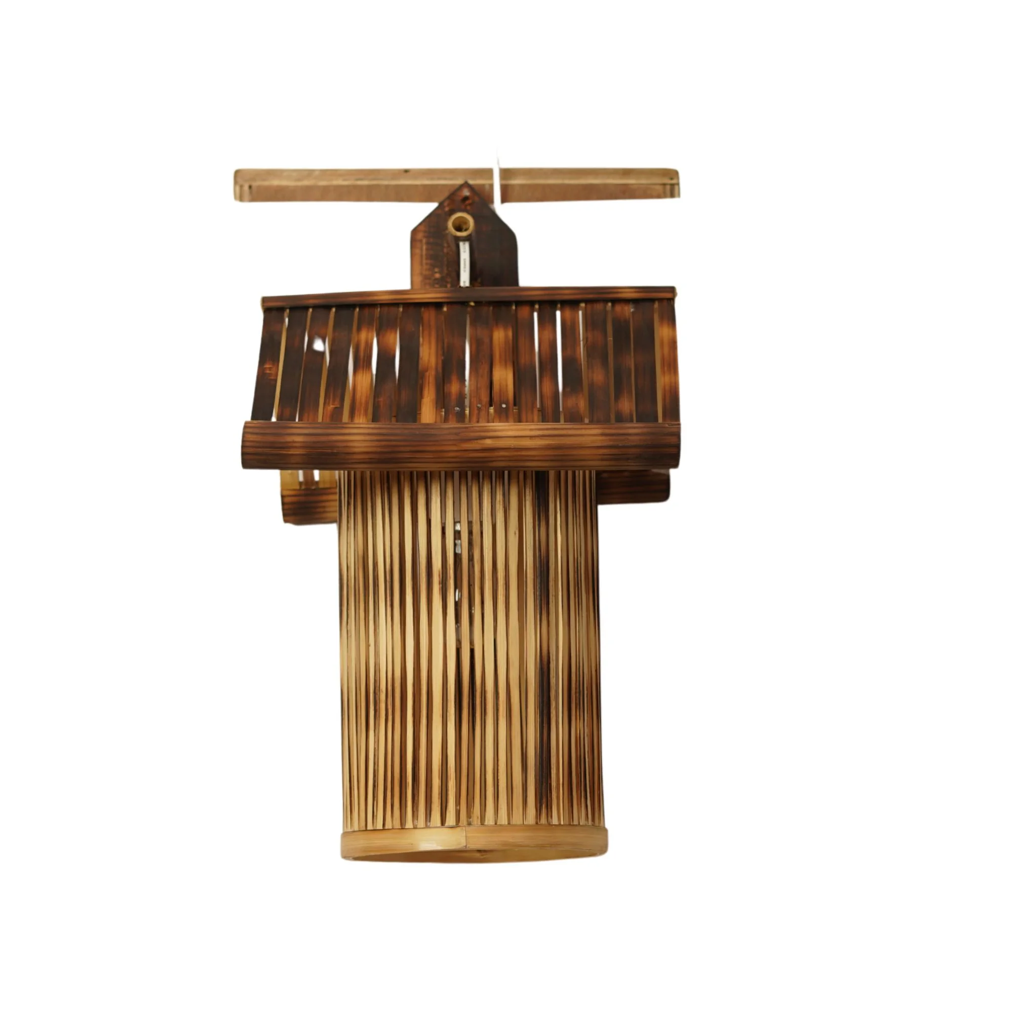 Handcrafted House-Shape Bamboo Pendant Light - Eco-Friendly Lantern Lamp Shade - Thumbnail 2