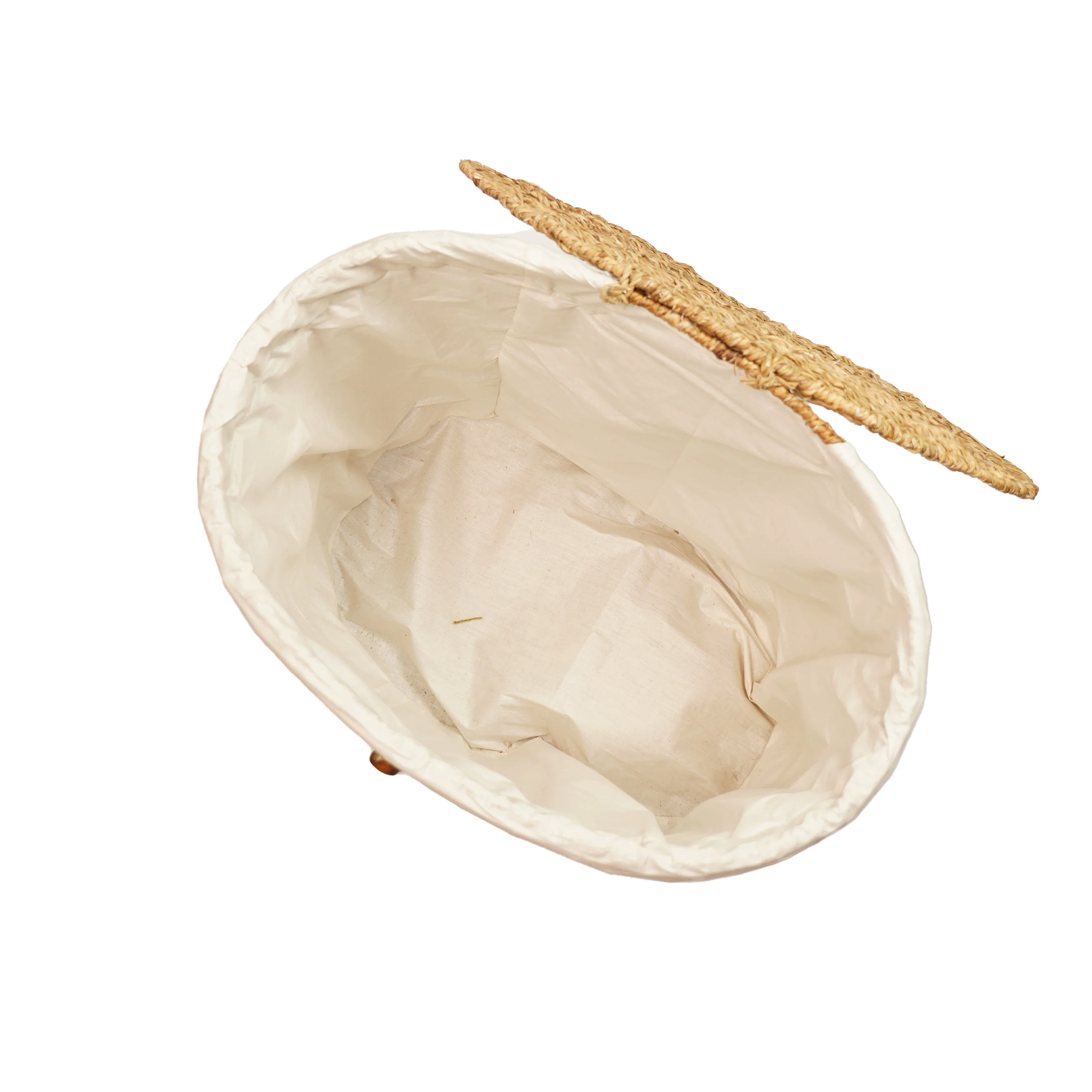 Handcrafted Natural Seagrass Oval Laundry Hamper | Woven Clothes Basket with Lid & Rem - Thumbnail 4