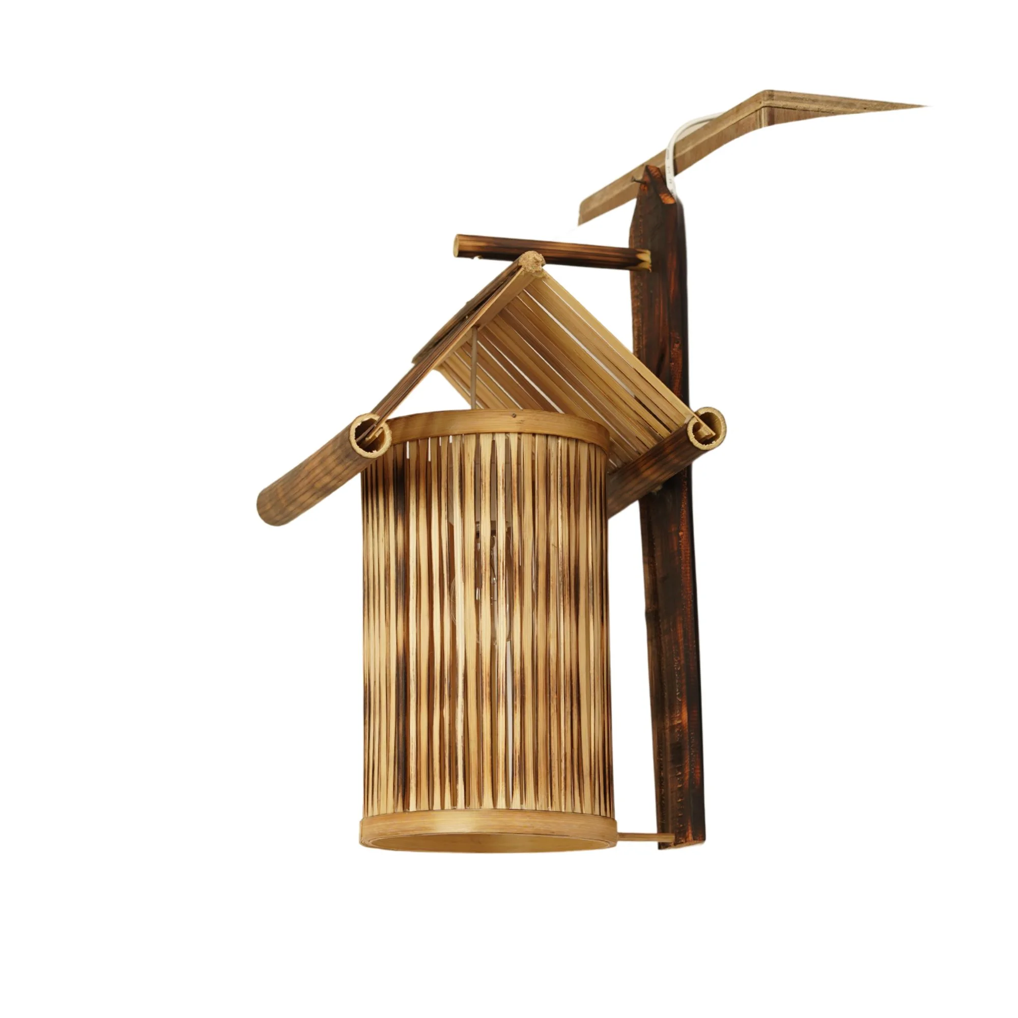 Handcrafted House-Shape Bamboo Pendant Light - Eco-Friendly Lantern Lamp Shade - Thumbnail 3