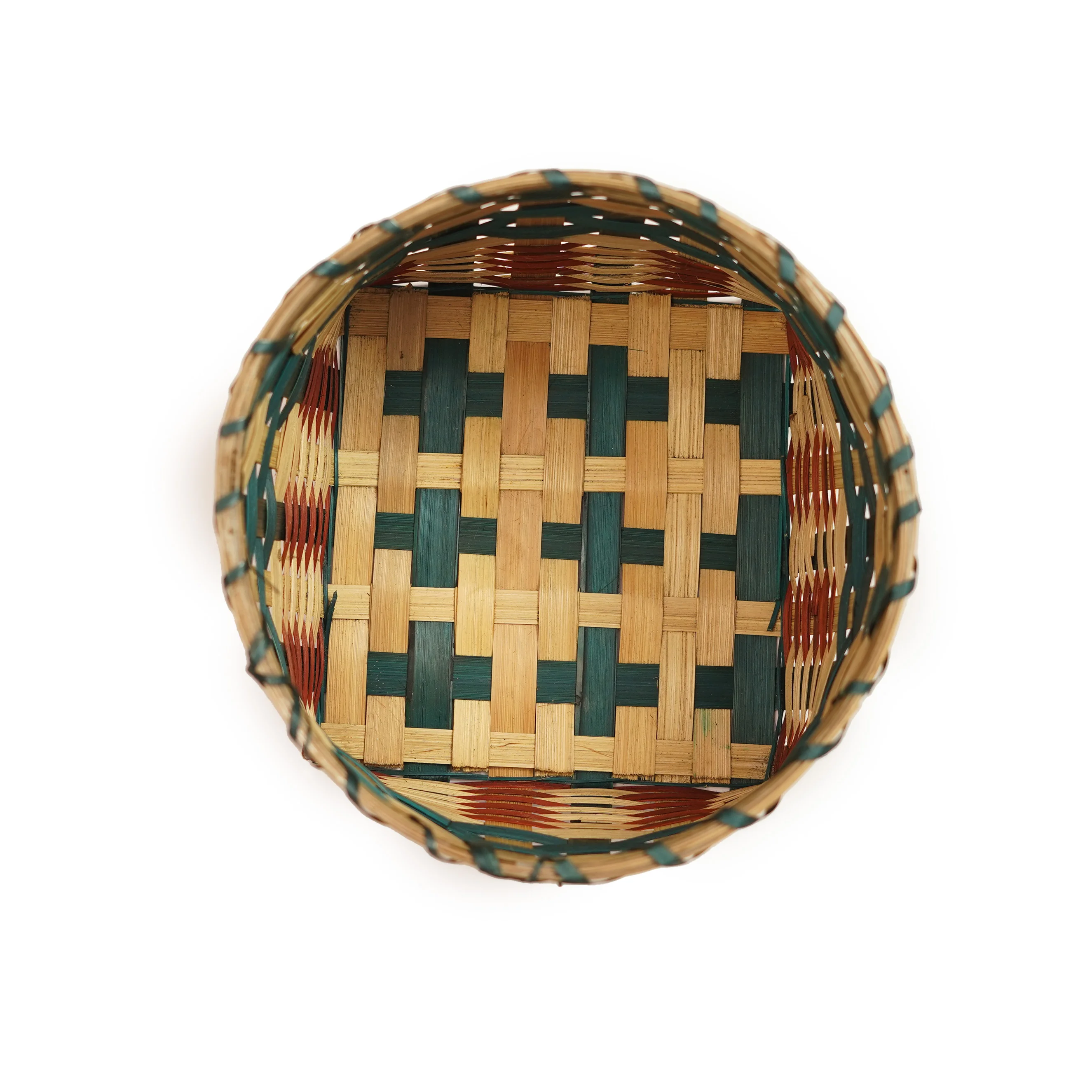 Handwoven Tricolor Bamboo Storage Basket & Planter Cover (Square to Round Base) - Thumbnail 2