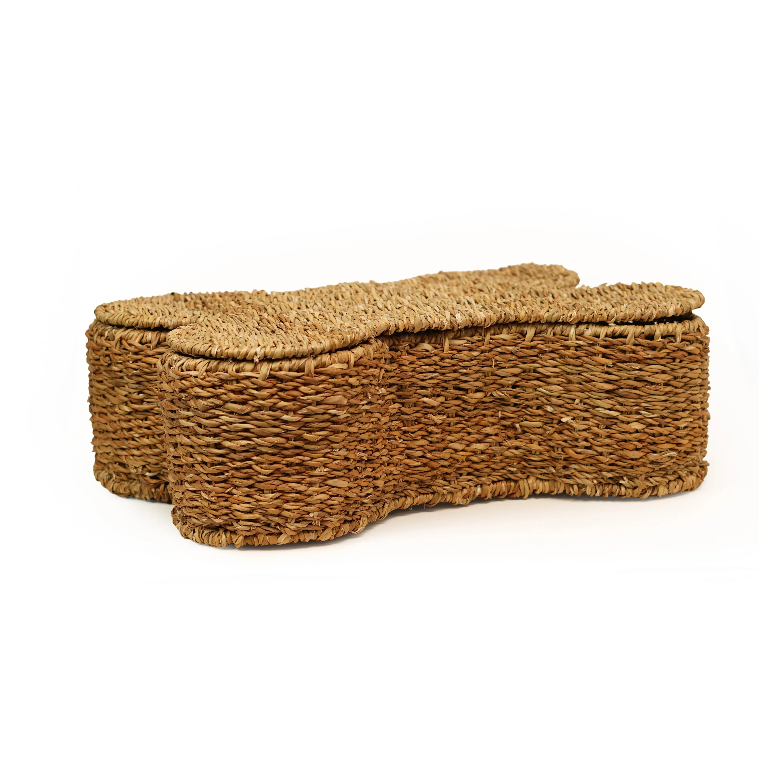 Handwoven Eco-Friendly Natural Seagrass Dog Bone Shaped Toy Storage Basket with Lid He - Thumbnail 2