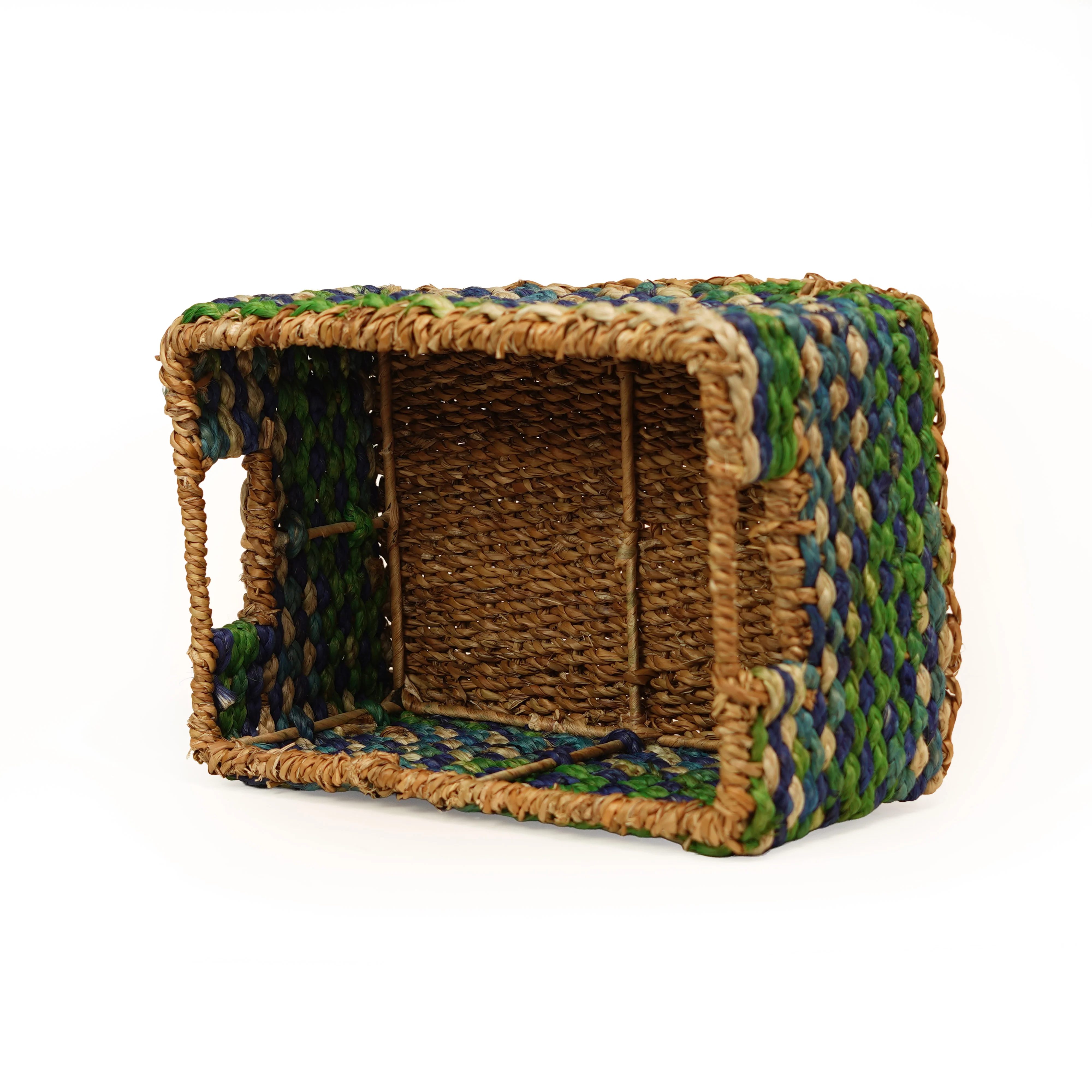 Handcrafted Seagrass & Jute Rectangular Storage Bin with Cutout Handles & Multi-Color - Thumbnail 3
