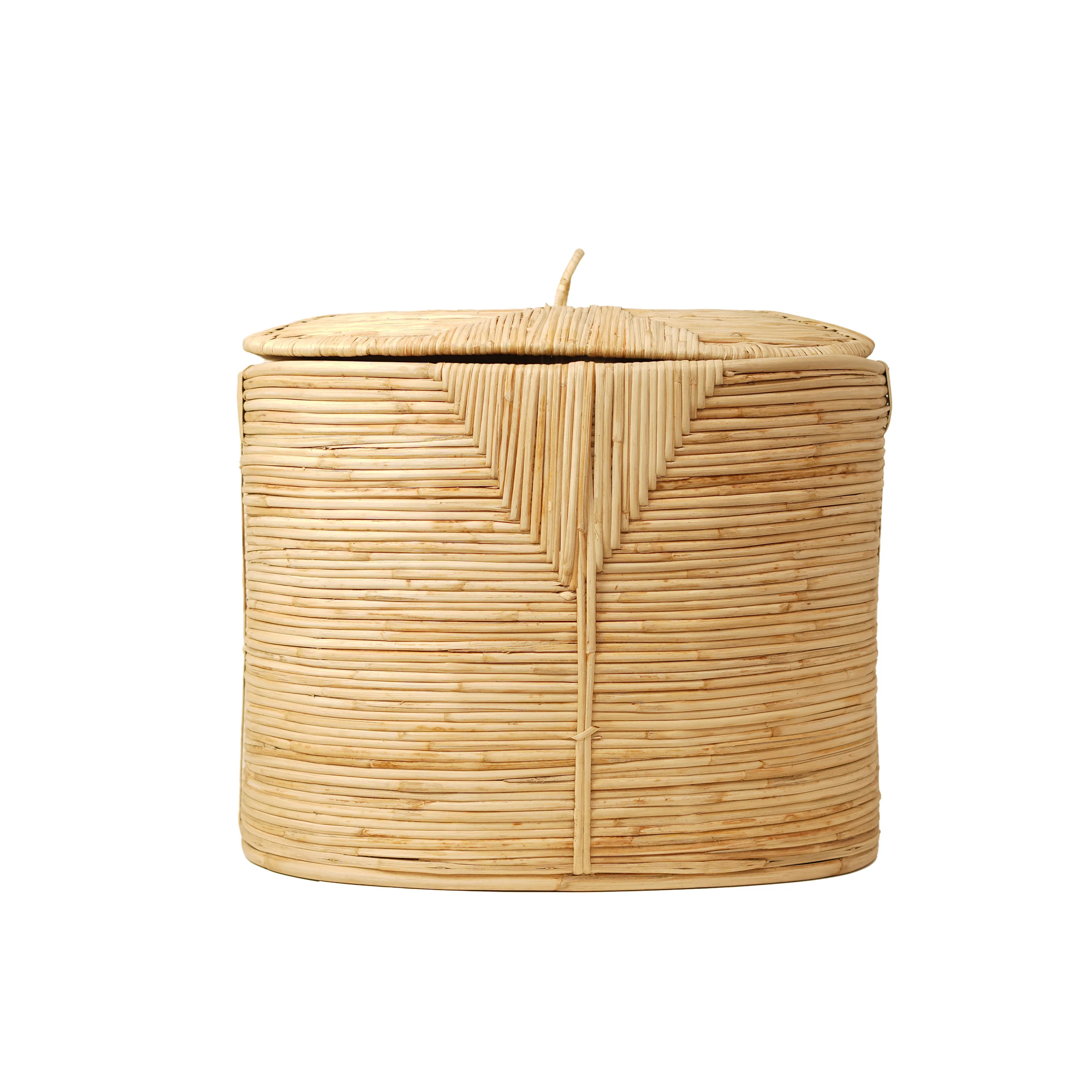 Handcrafted Natural Cane & Rattan Oval Laundry Hamper Basket with Lid
