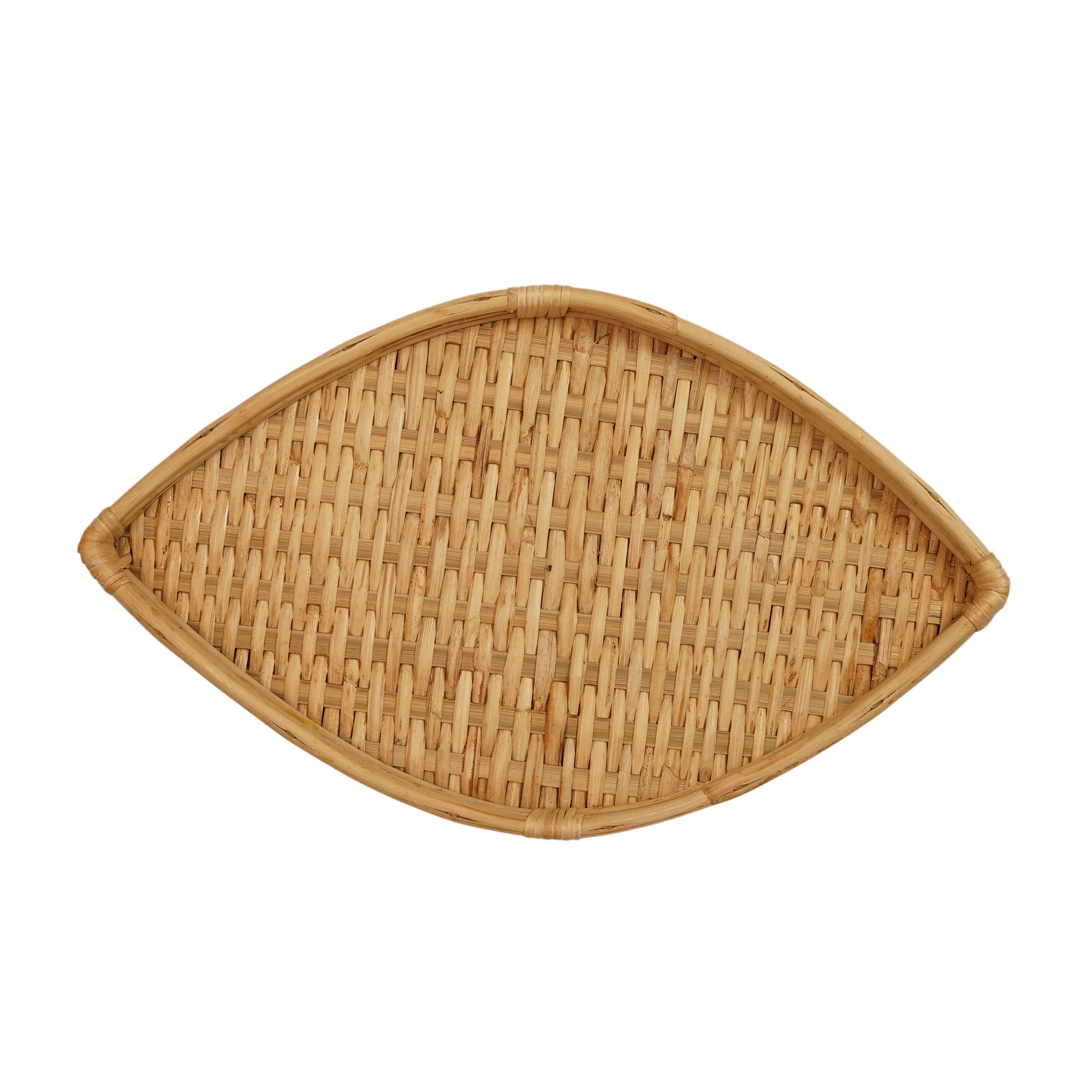 Handcrafted Cane Rattan Serving Tray Woven Bread & Fruit Platter