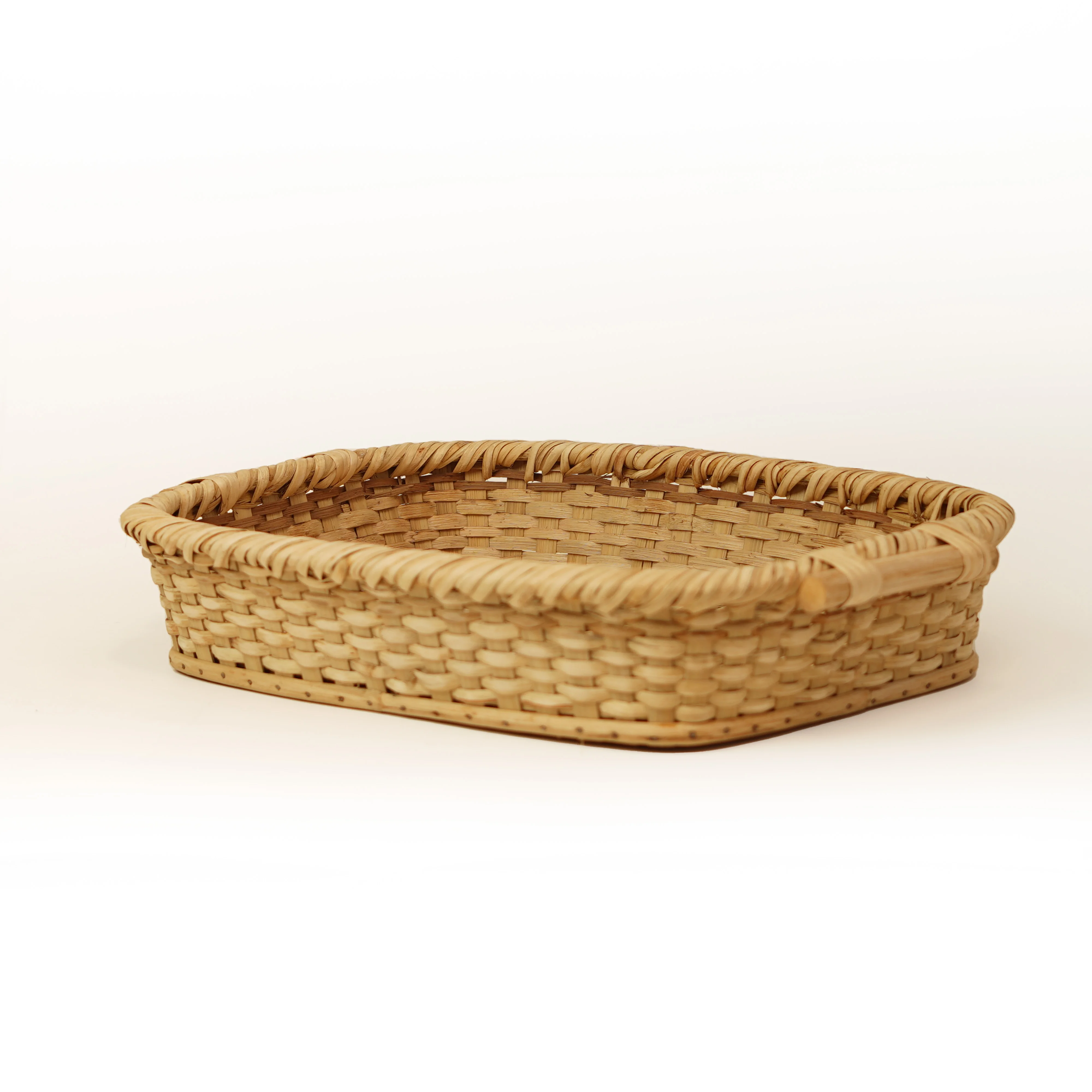 Handcrafted Cane & Rattan Rectangular Storage Tray with Built-in Handles