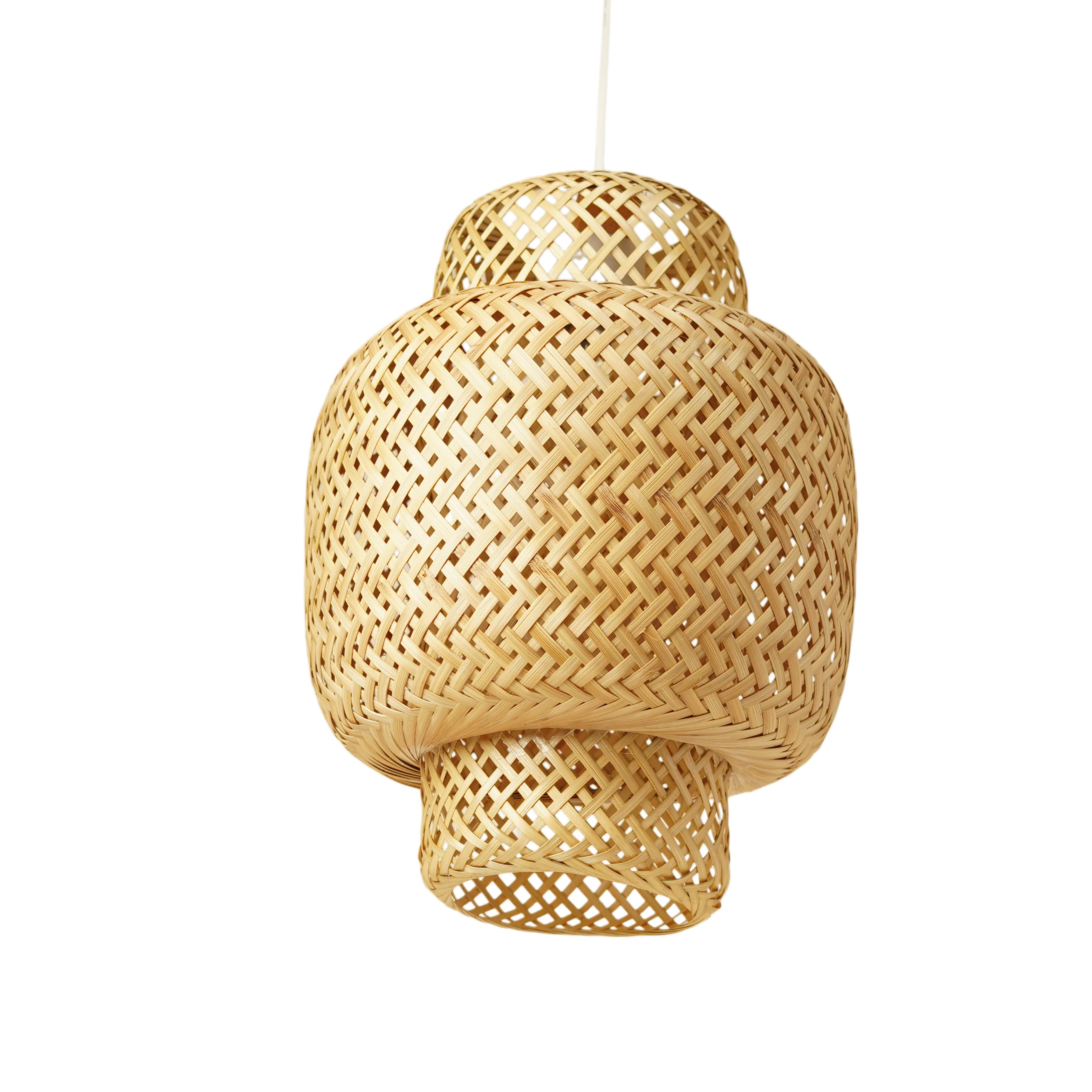 Handmade 3-Tier Woven Bamboo Pendant Light Shade - Eco-Friendly Lantern Ceiling Lamp - Thumbnail 2