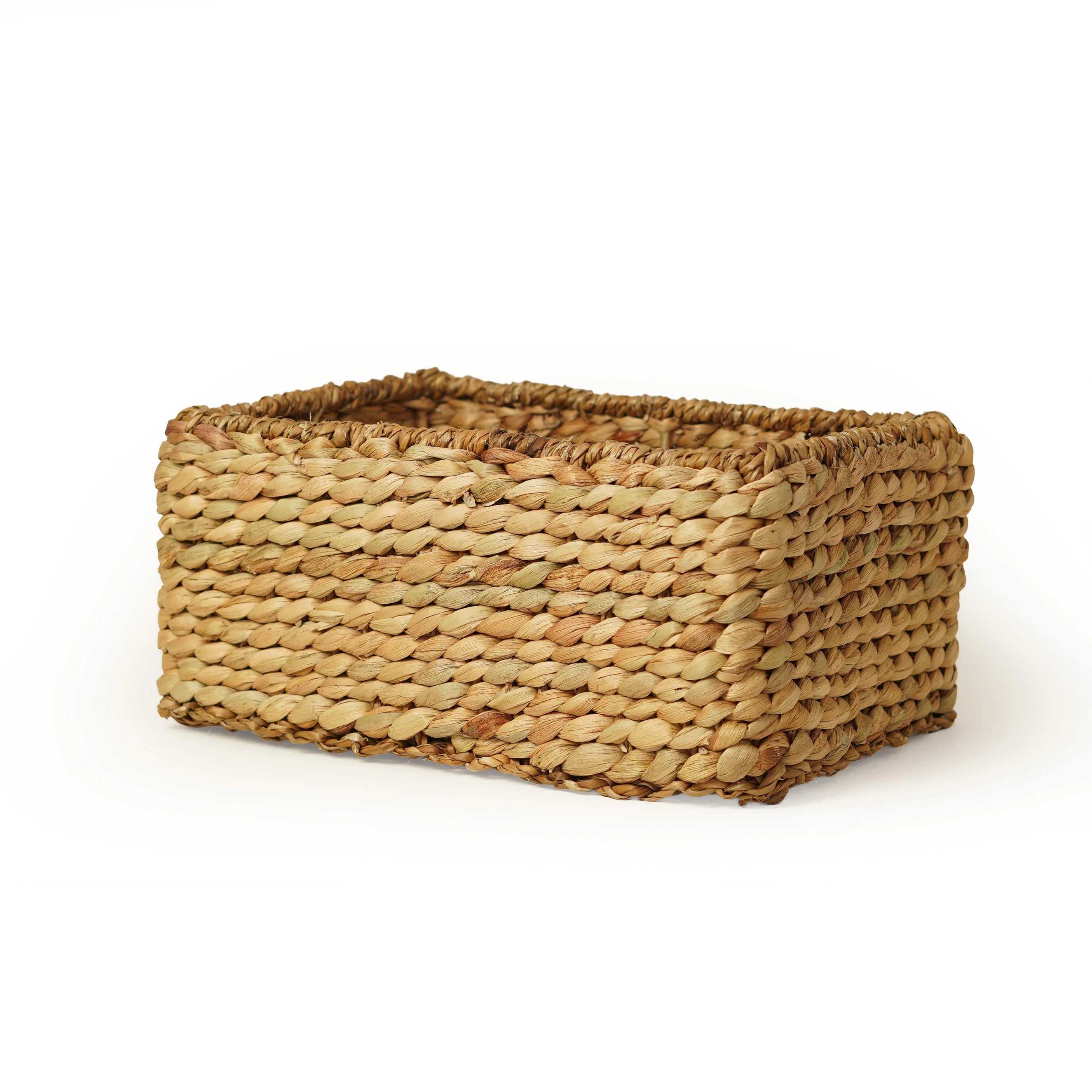Handcrafted Water Hyacinth & Seagrass Rectangular Storage Basket with Thick Braided Weave