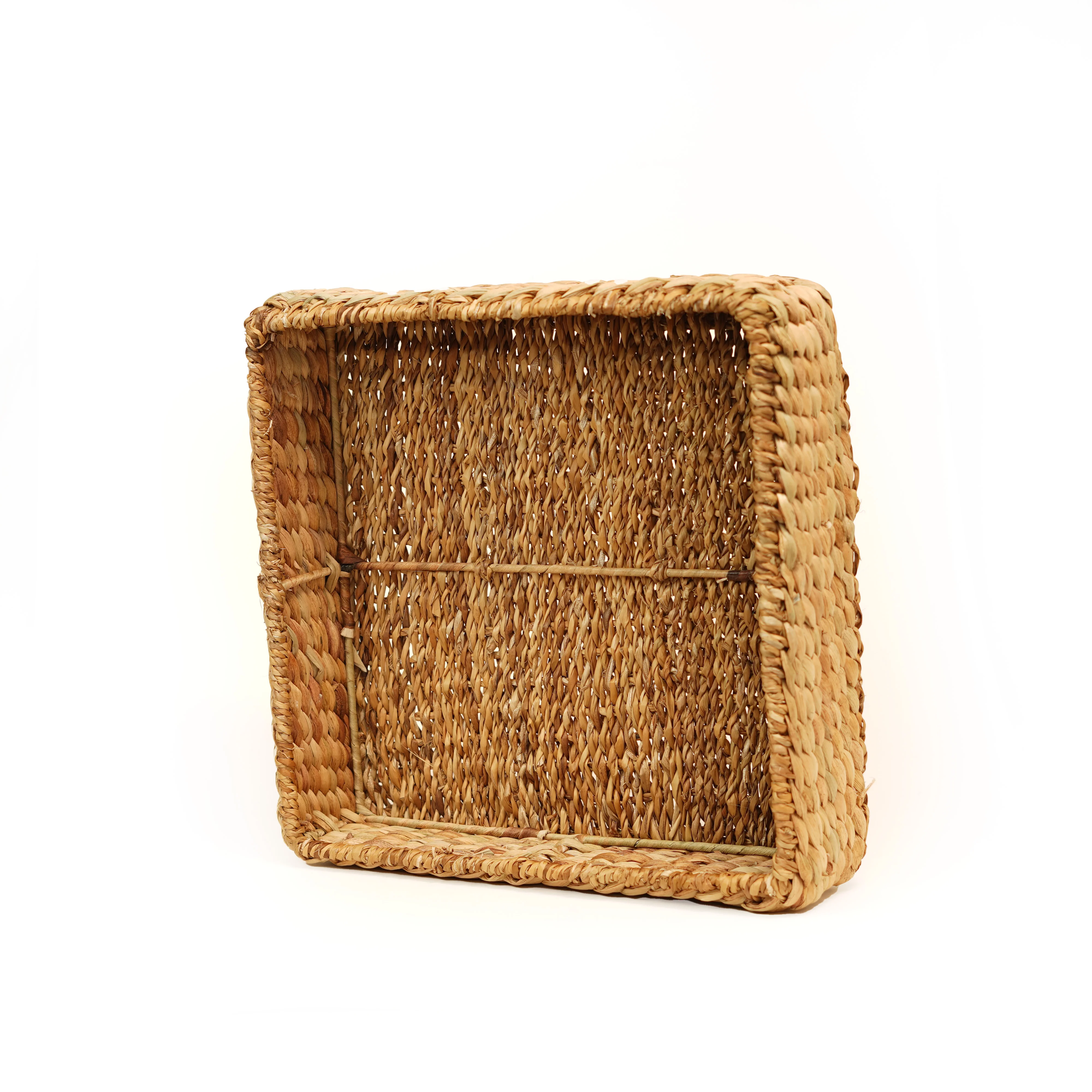 Handcrafted Water Hyacinth & Seagrass Square Storage Tray Basket - Thumbnail 3