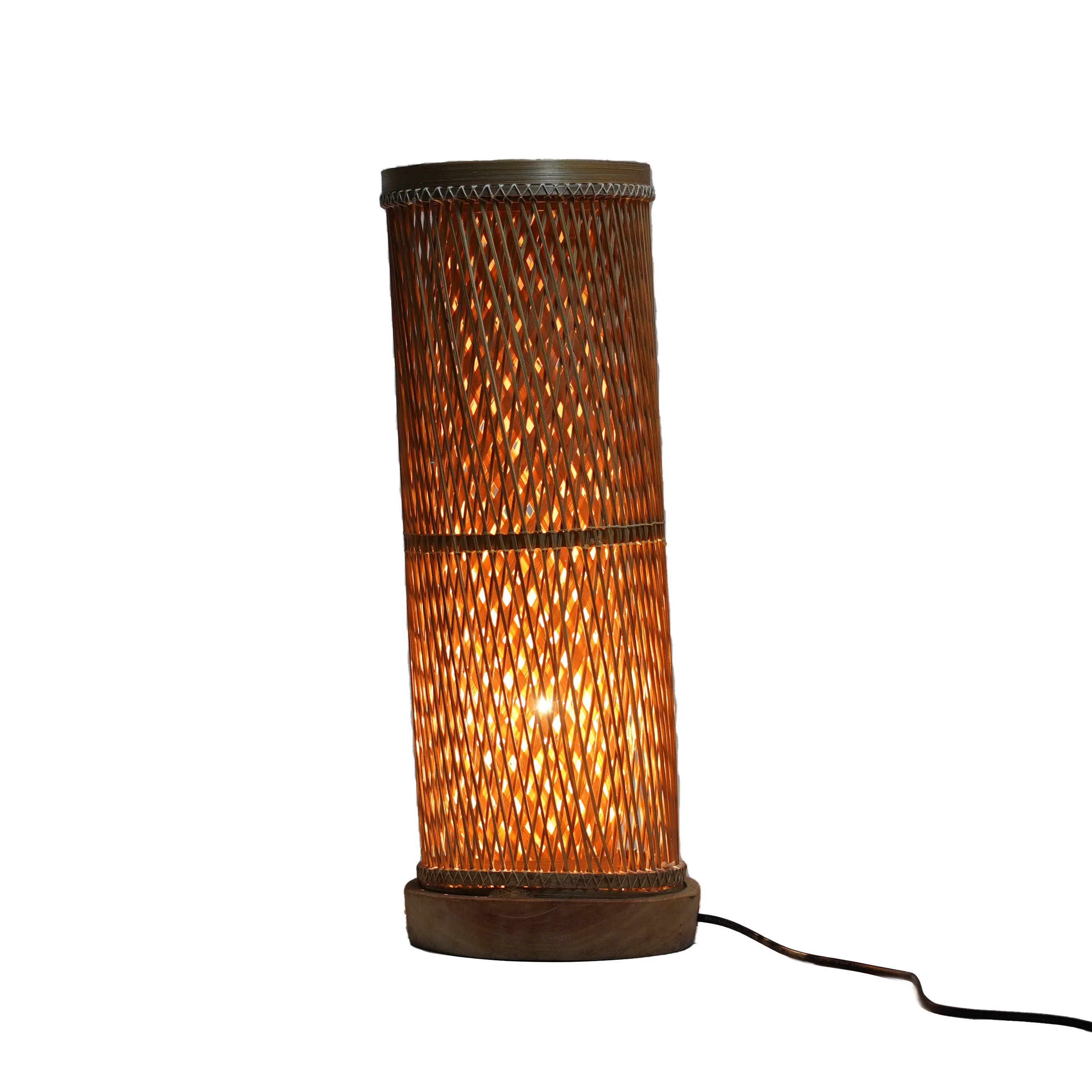 Handcrafted Large Dual-Layer Bamboo Tower Table Lamp with Wooden Base - Woven Desk Lig - Thumbnail 1