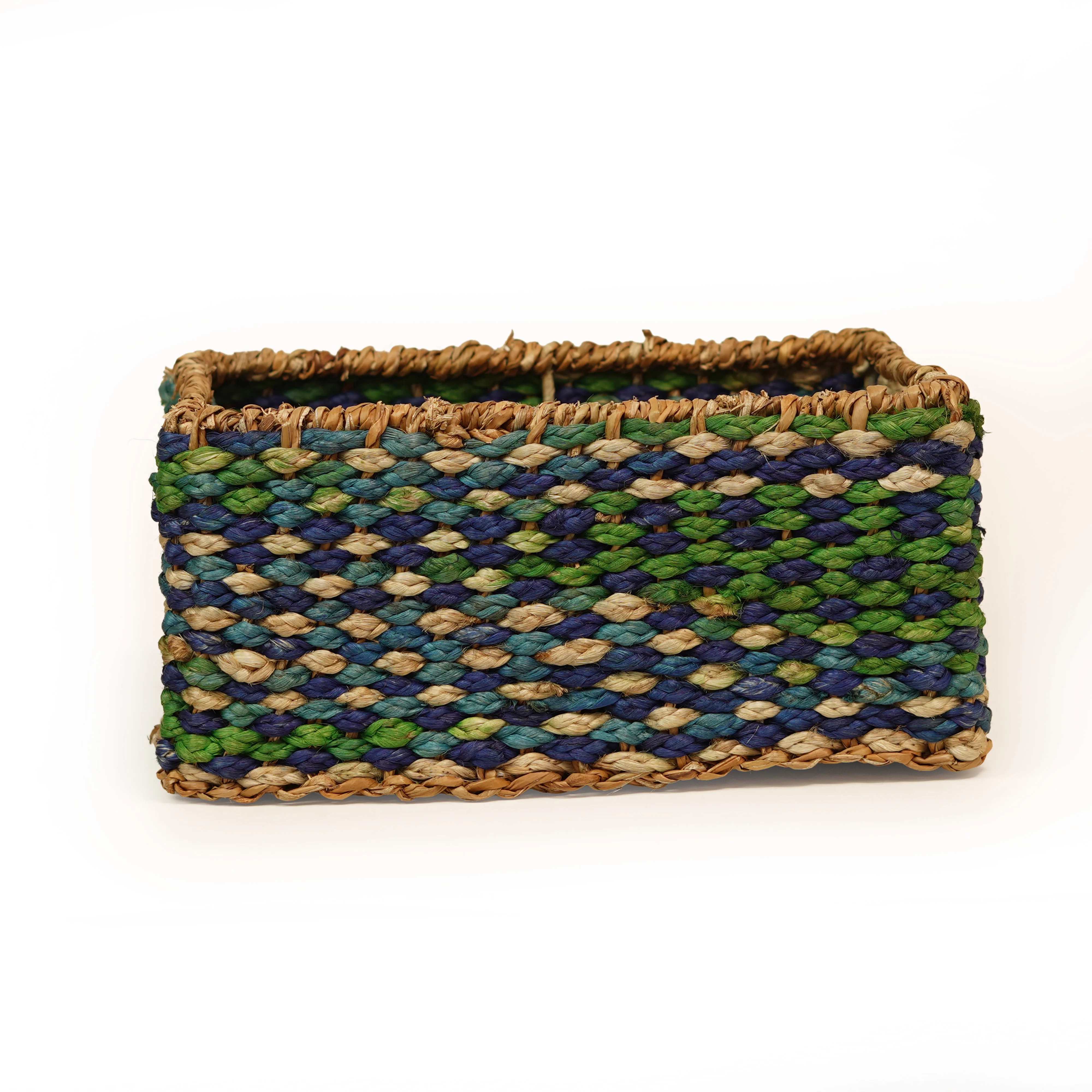 Handcrafted Seagrass & Jute Rectangular Storage Bin with Cutout Handles & Multi-Color - Thumbnail 1