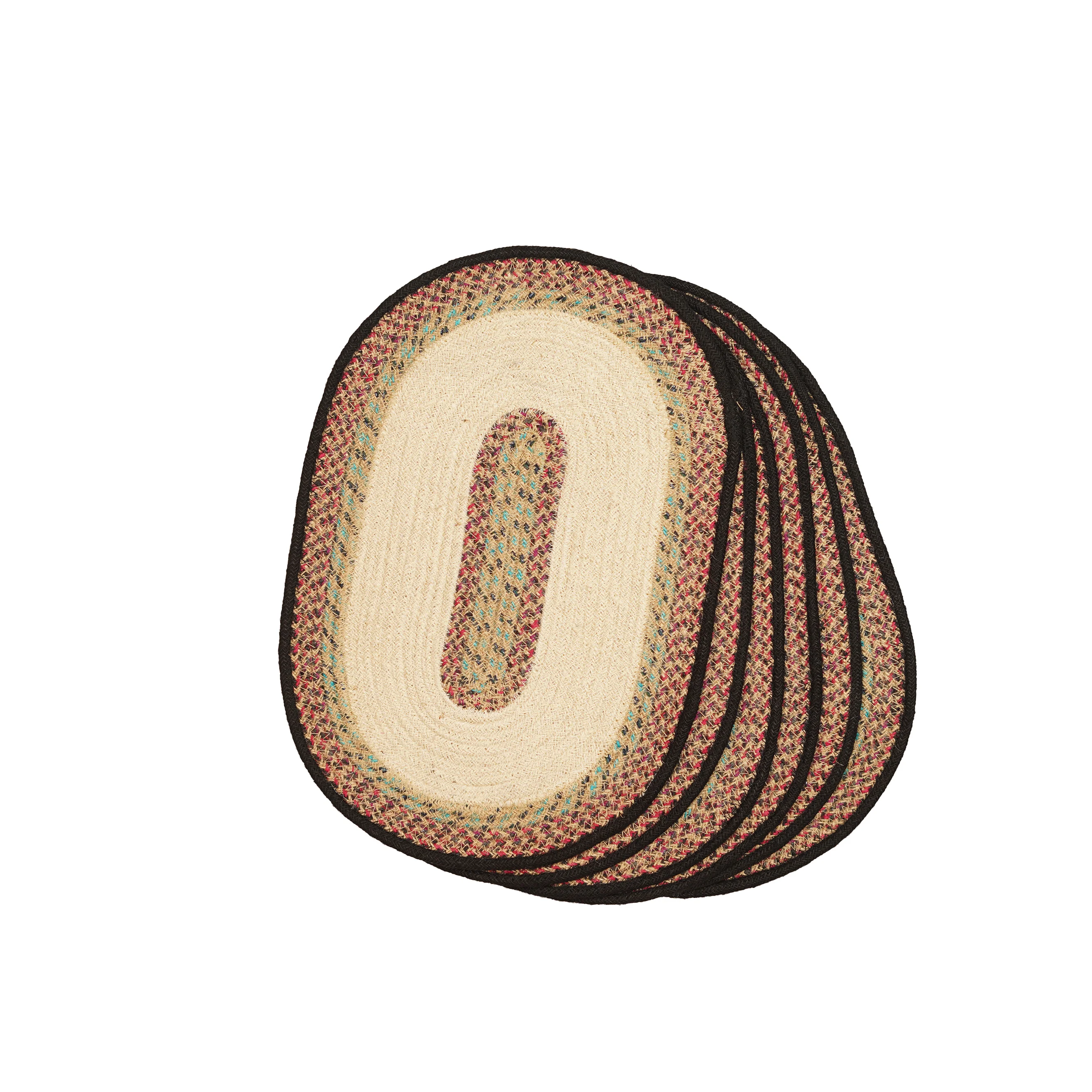 Handmade Braided Jute Dining Table Mat Set (7 Pcs) with Multi-Color Oval Runner and Ov - Thumbnail 3