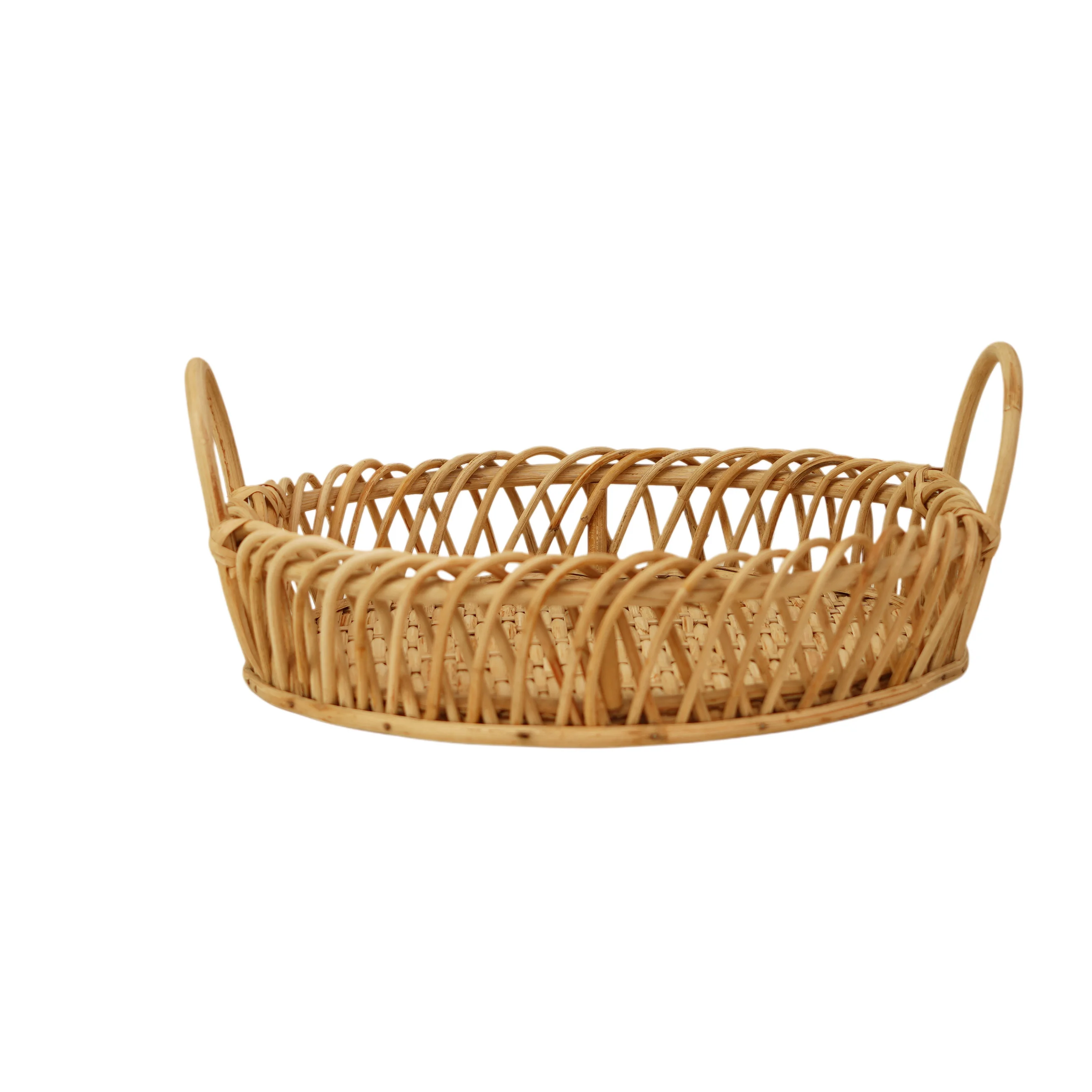 Handcrafted Oval Rattan Fruit Basket Tray with Side Handles