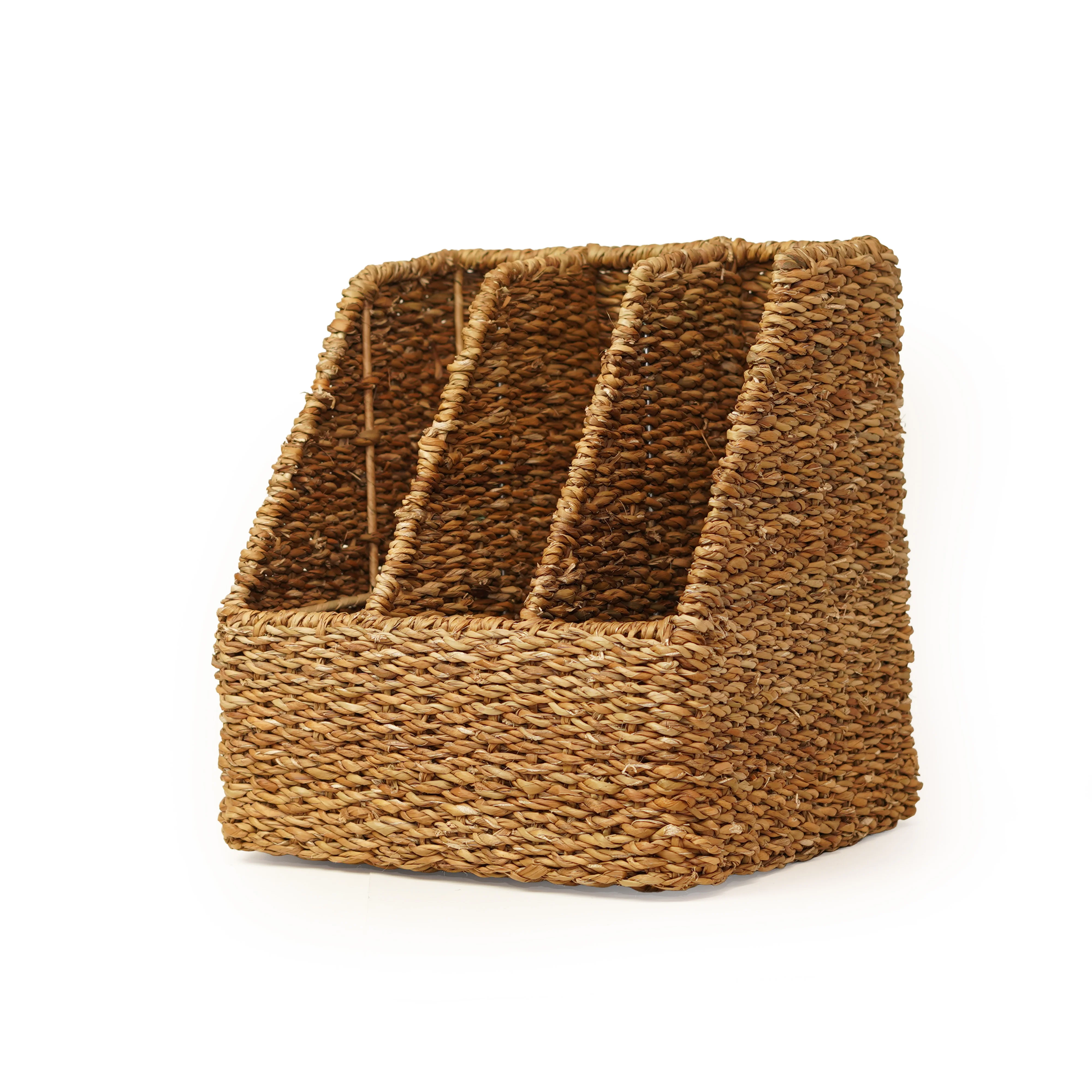 Handcrafted Eco-Friendly Natural Seagrass Desk File Organizer | 3-Slot Vertical Magazine Rack & Document Holder