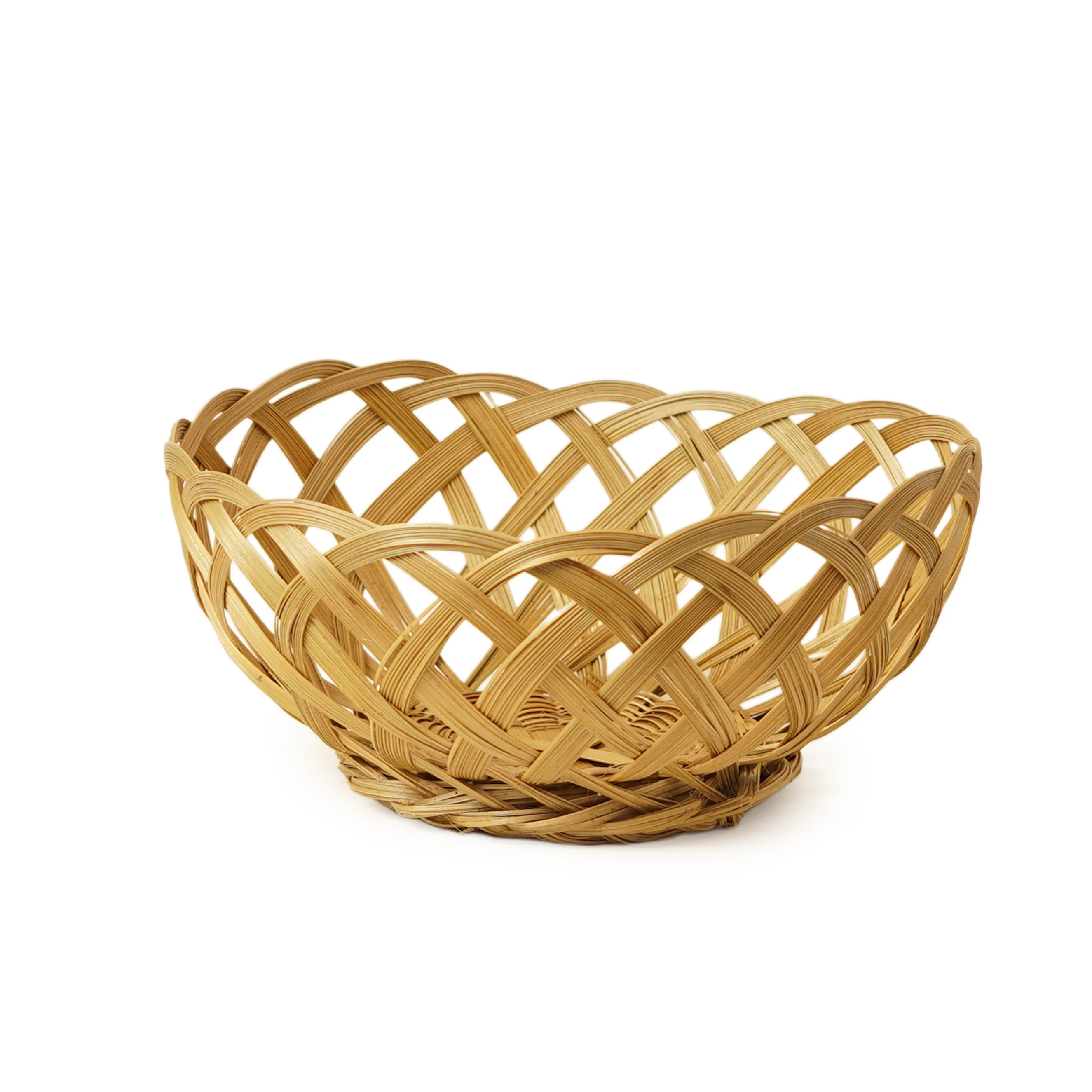 Handcrafted Open Lattice Bamboo Fruit & Bread Bowl Basket - Thumbnail 1