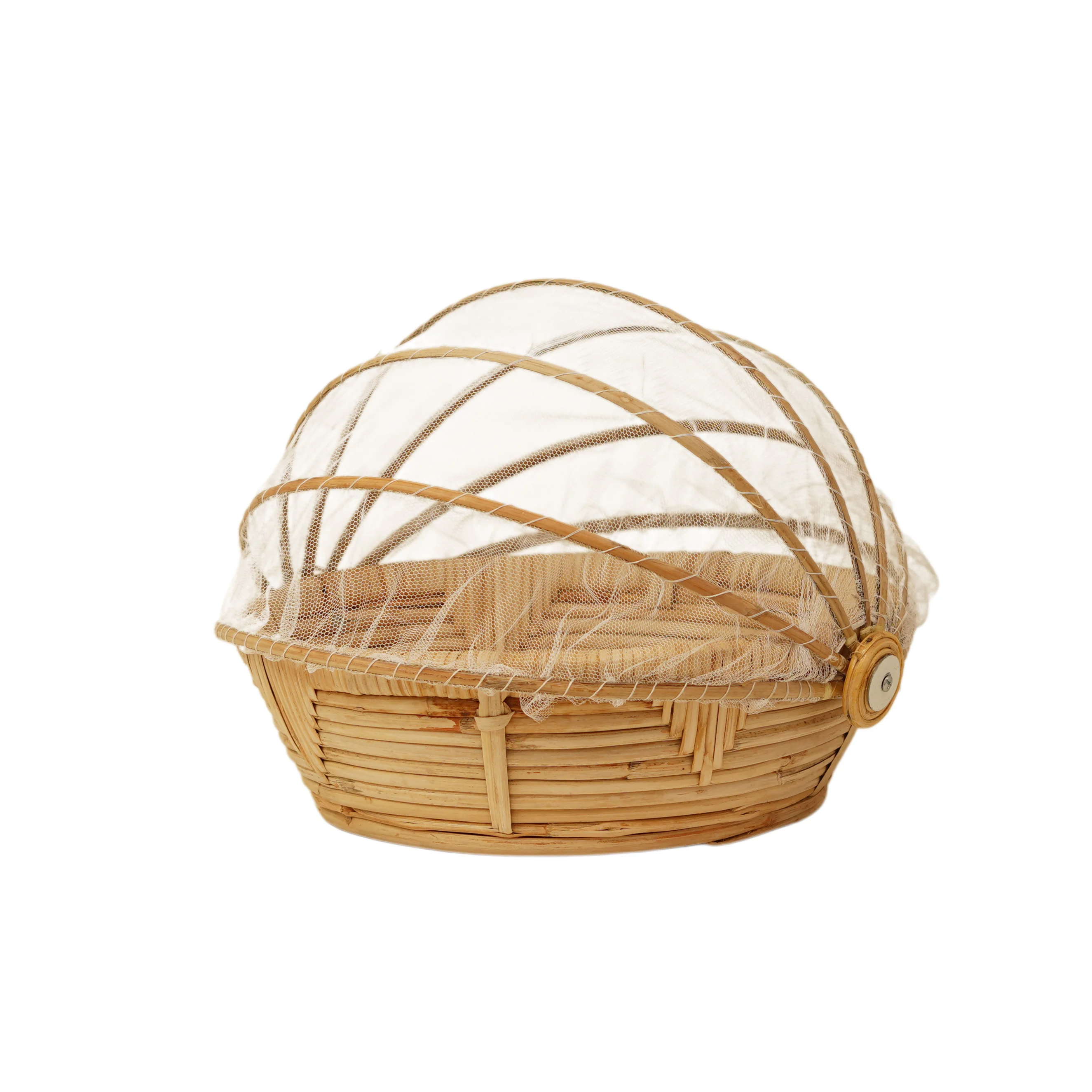 Handcrafted Cane Rattan Fruit Basket with Retractable Mesh Food Cover - Thumbnail 2